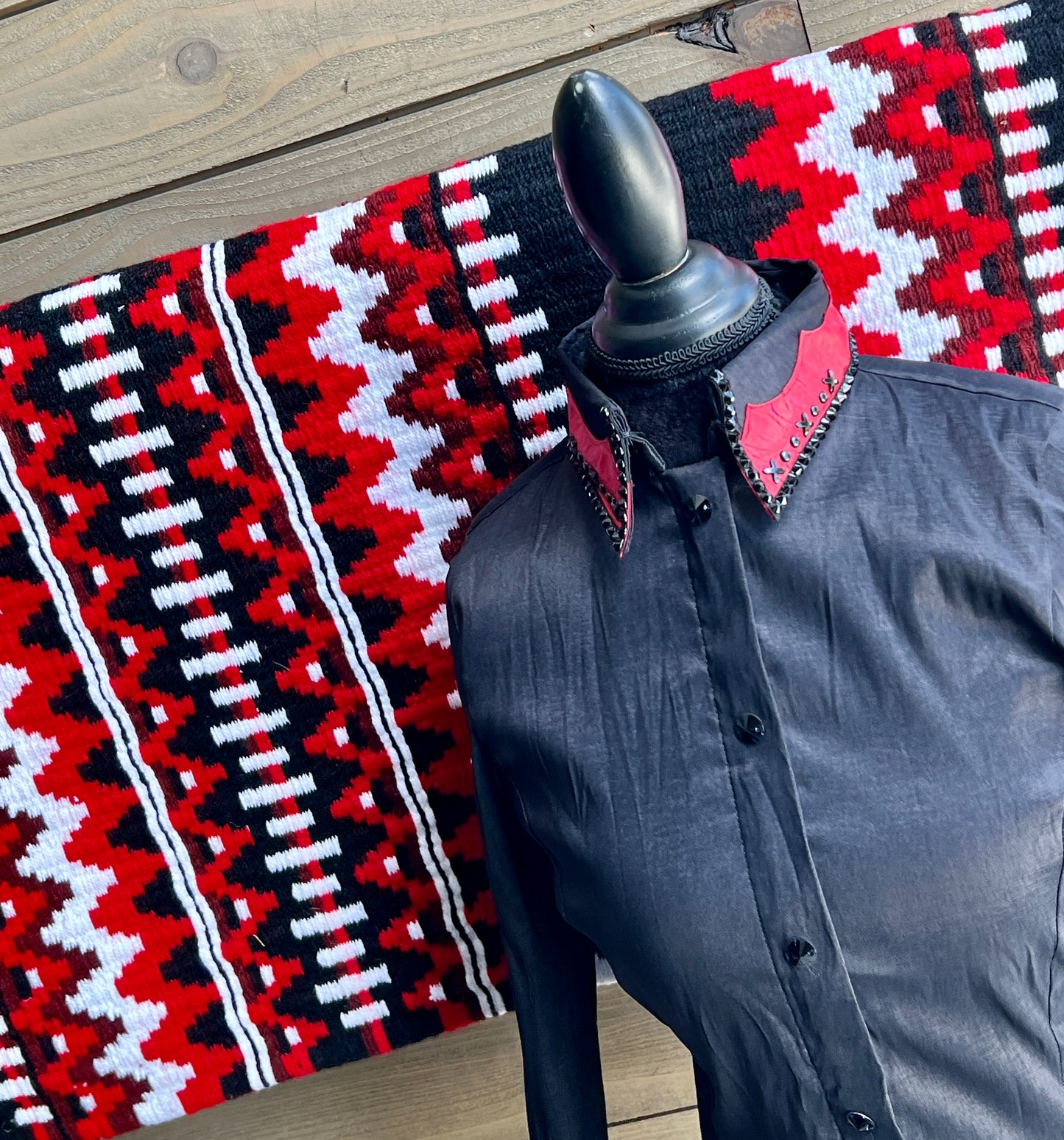 Medium Black Red Gator Blinged Taffeta Shirt