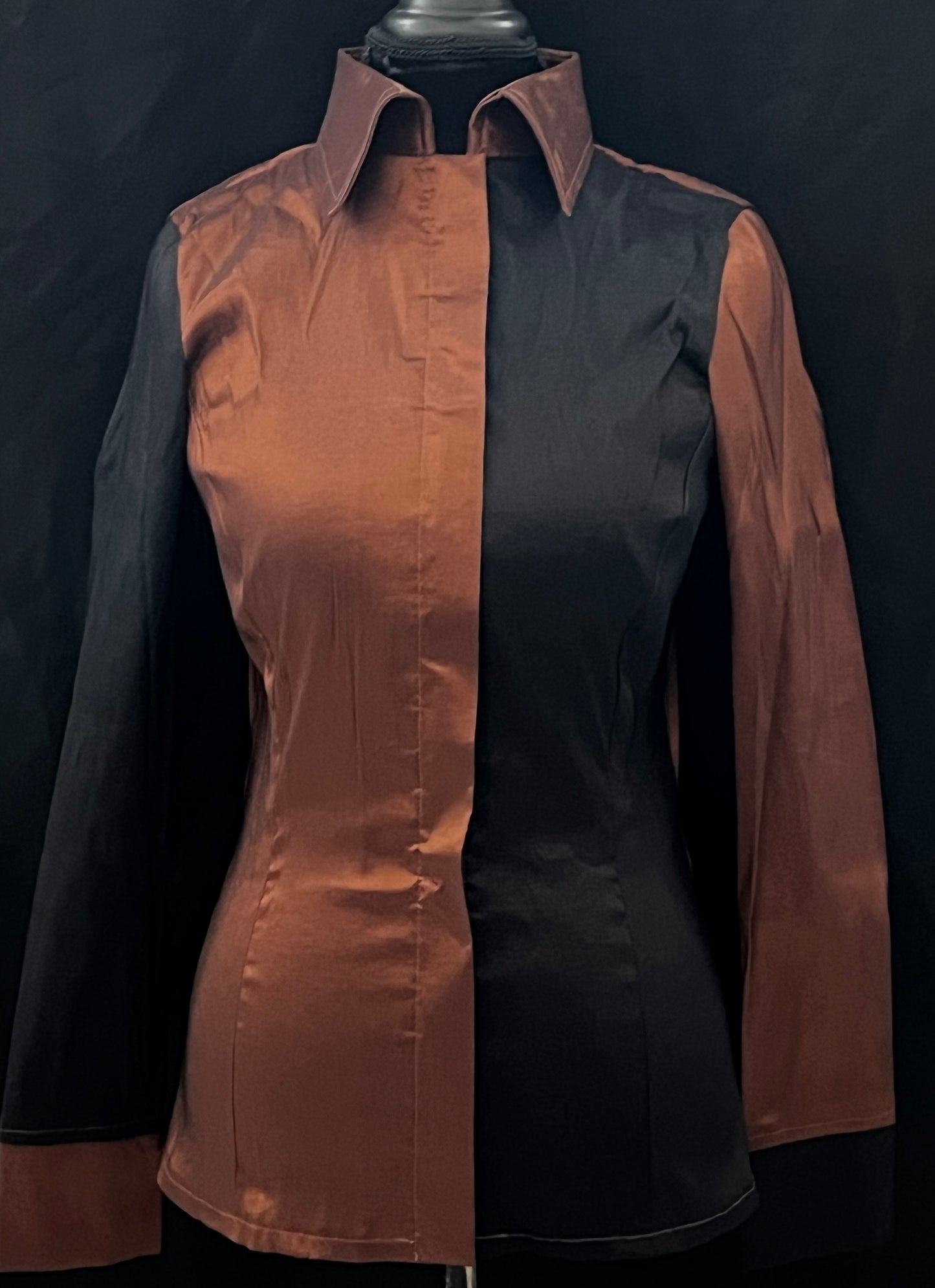 Timeless Copper N Black Color Block Taffeta Shirt
