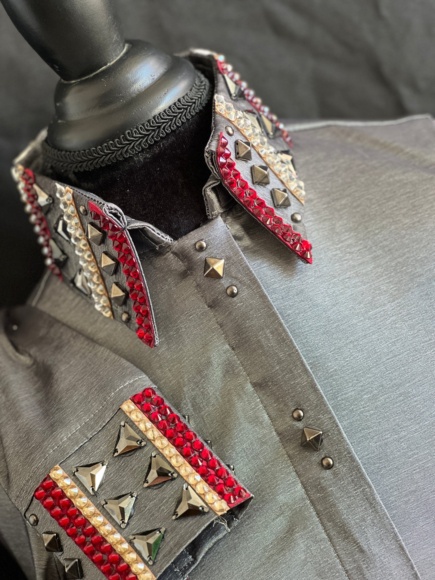 Small Charcoal Blinged Taffeta Shirt