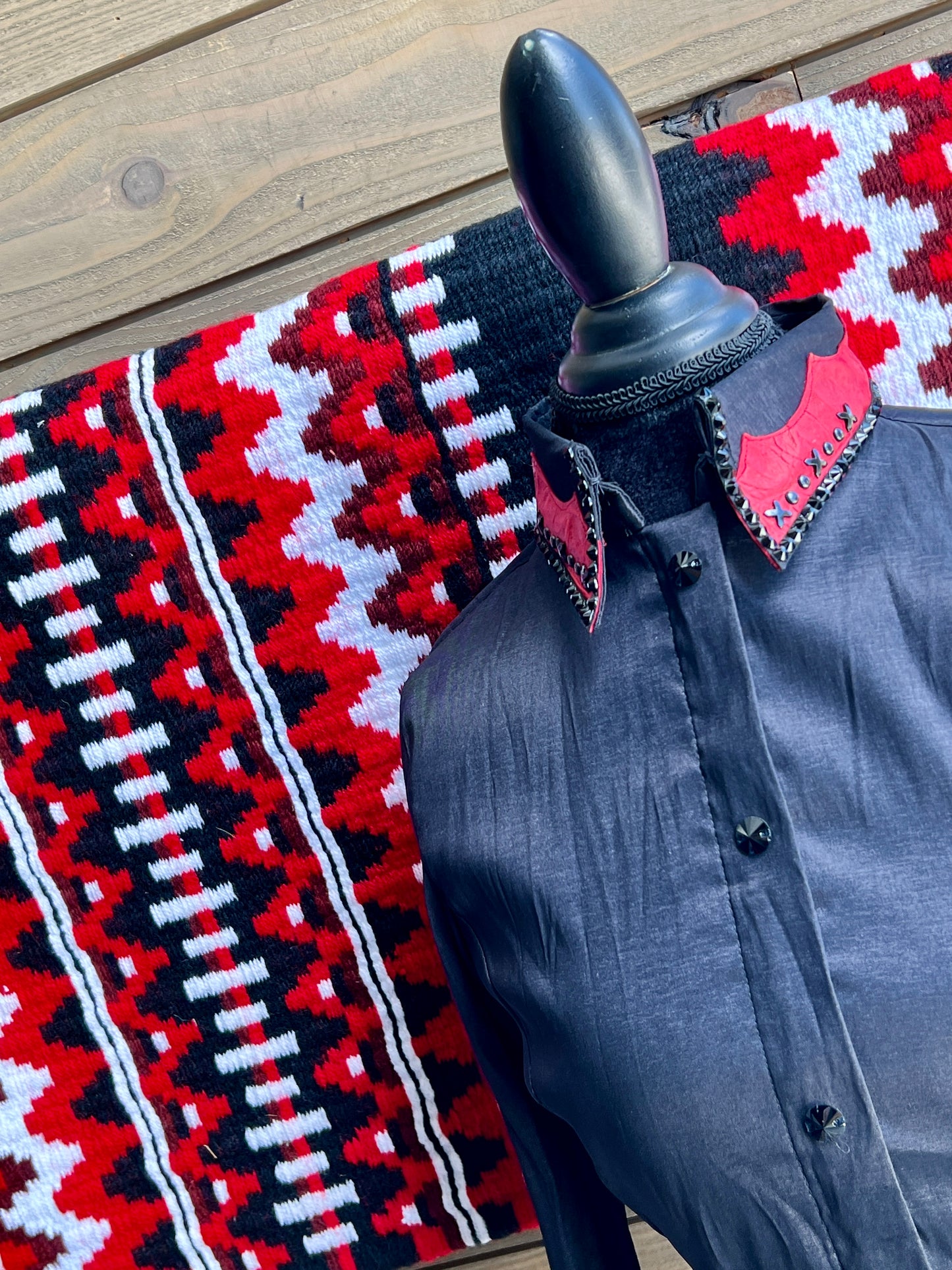 Medium Black Red Gator Blinged Taffeta Shirt