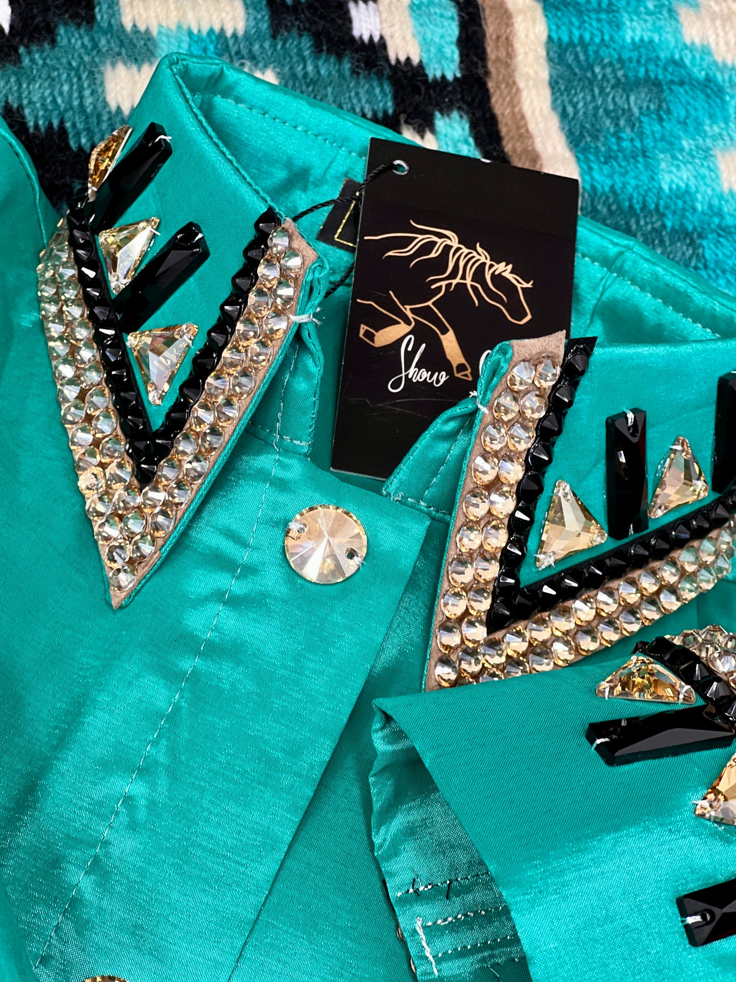 Small Bright Teal Blinged Taffeta Shirt