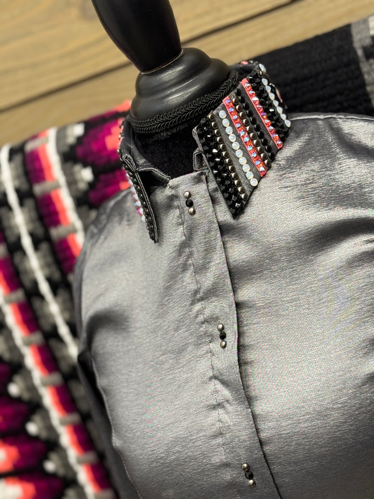 Small Charcoal Blinged Taffeta Shirt