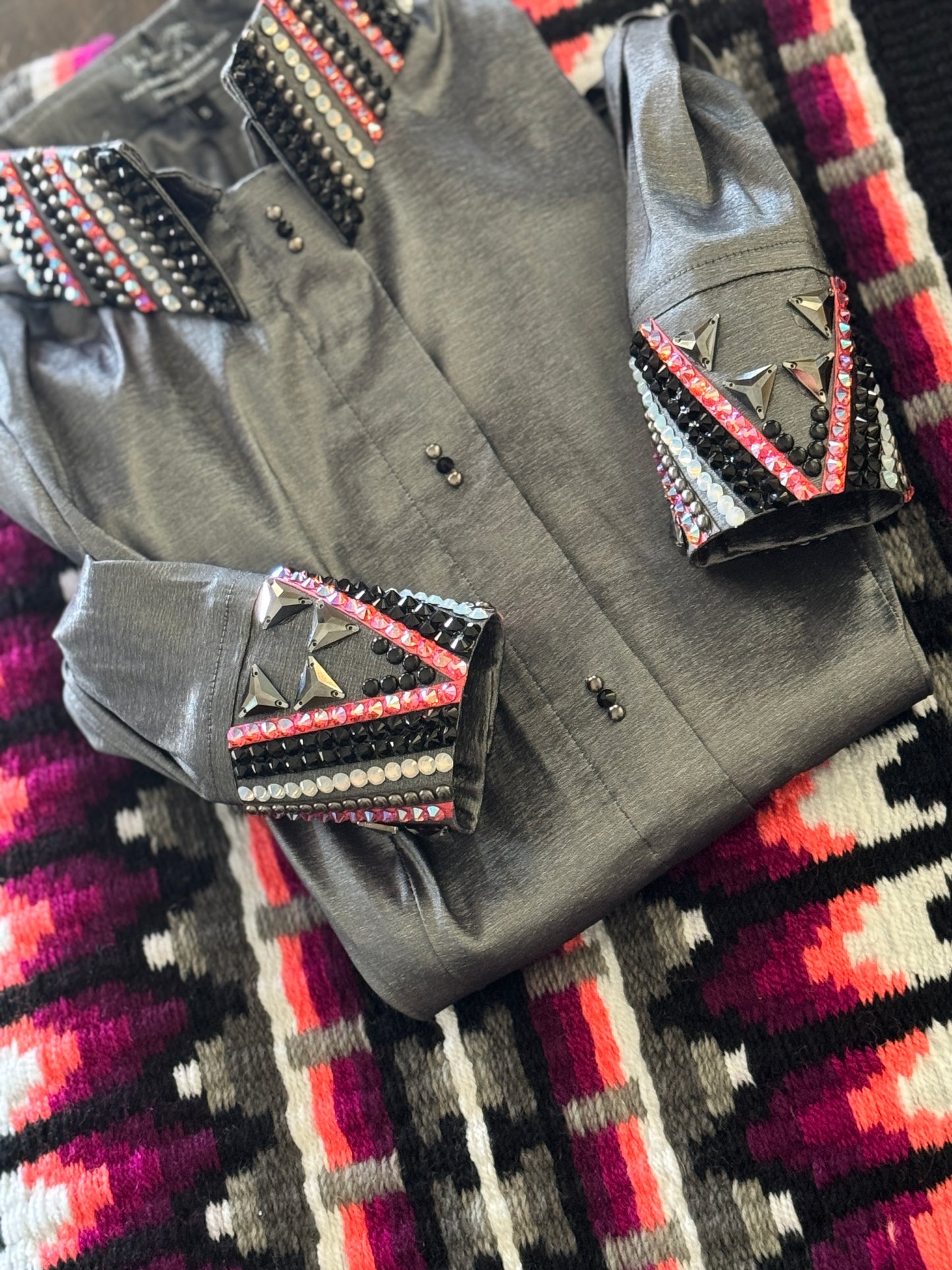 Small Charcoal Blinged Taffeta Shirt