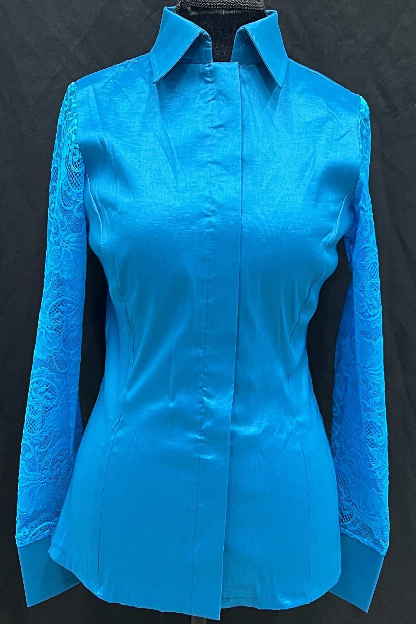 Timeless Bright Turquoise lace Taffeta Shirt