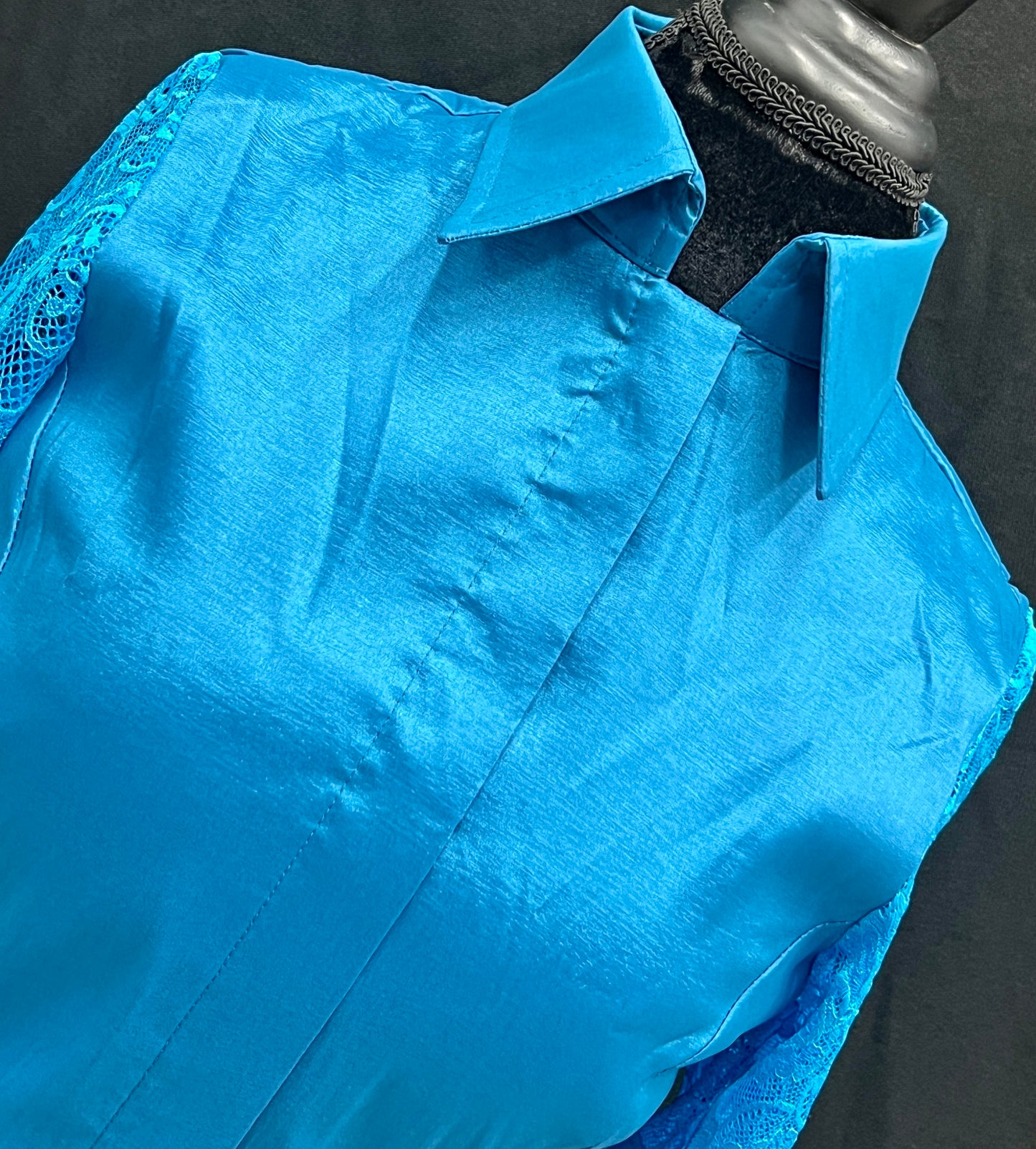 Timeless Bright Turquoise lace Taffeta Shirt