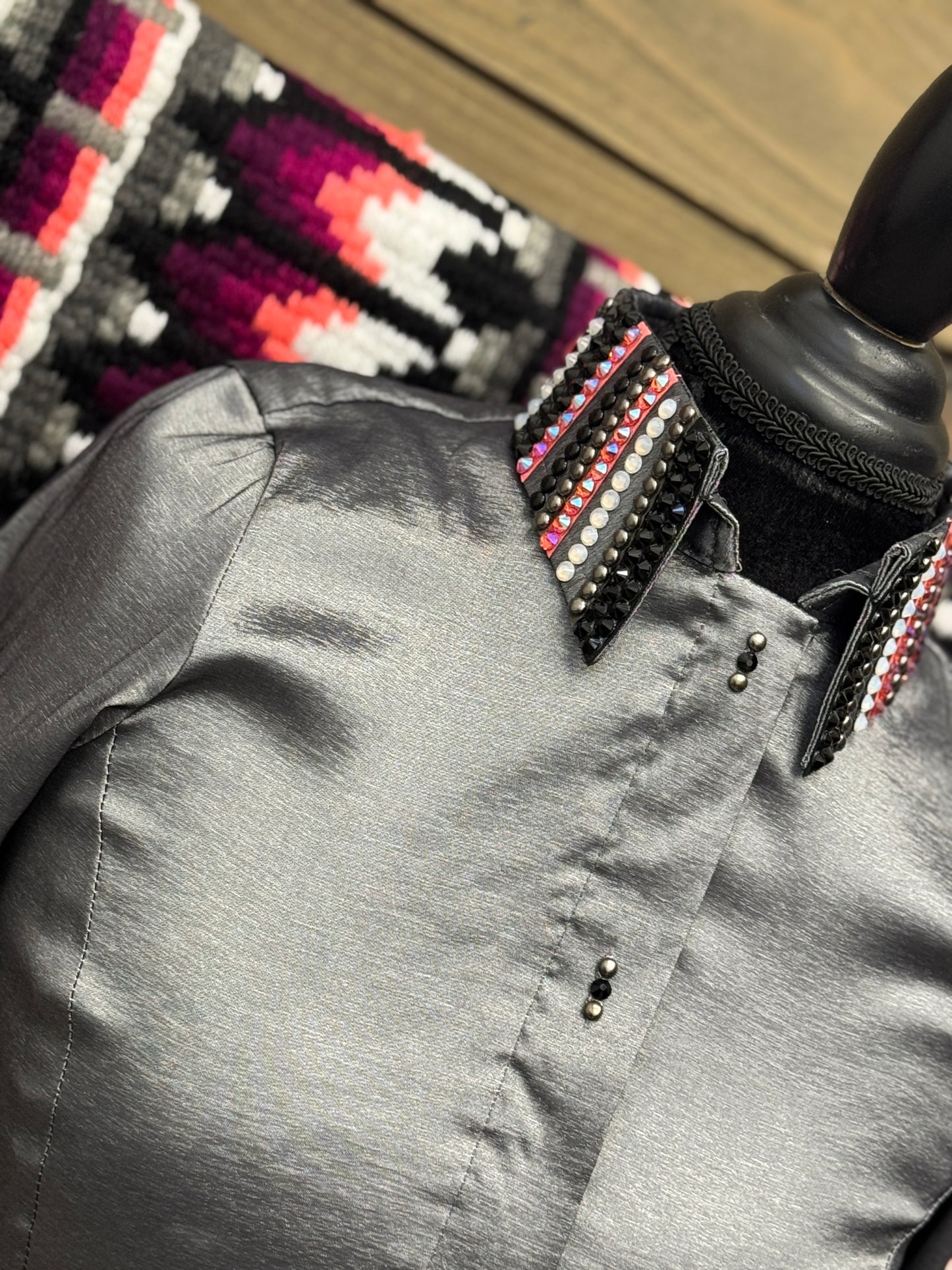 Small Charcoal Blinged Taffeta Shirt