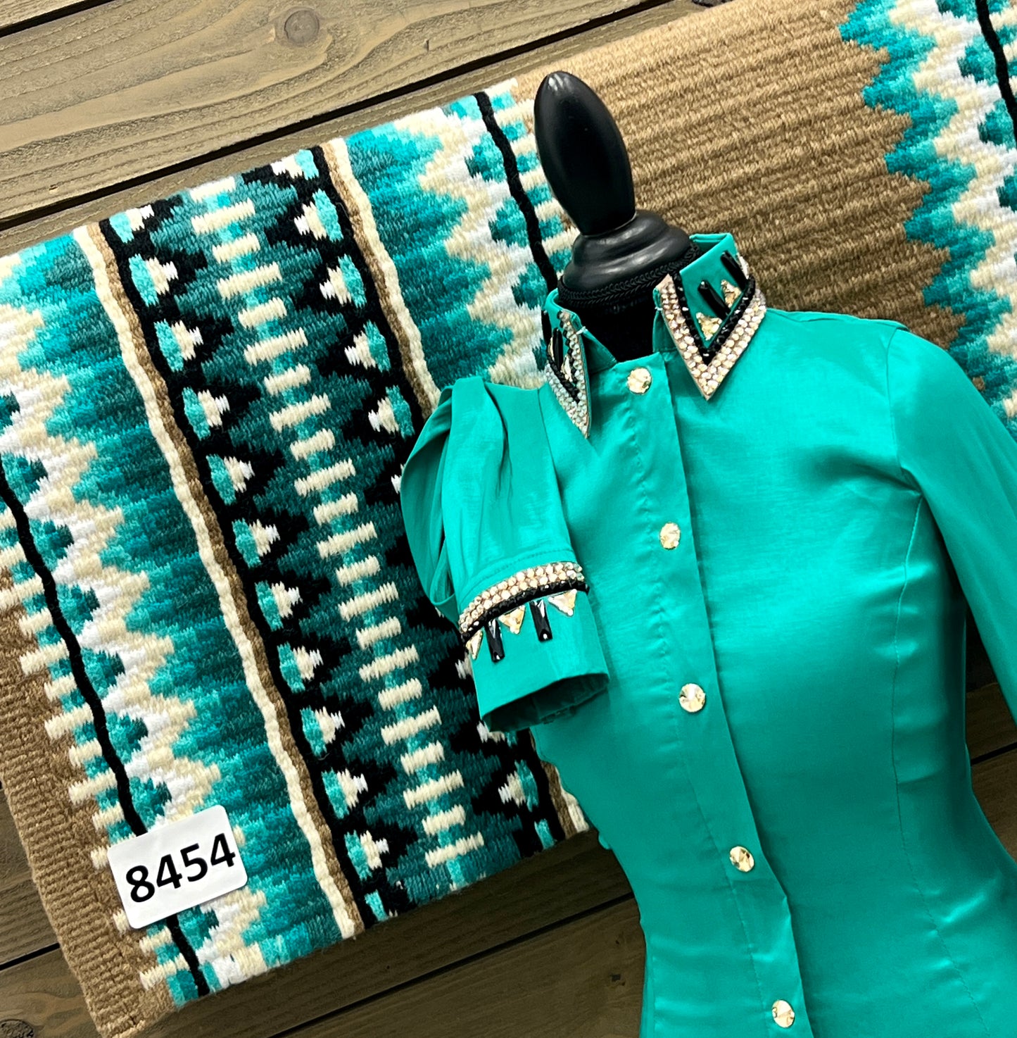 Small Bright Teal Blinged Taffeta Shirt
