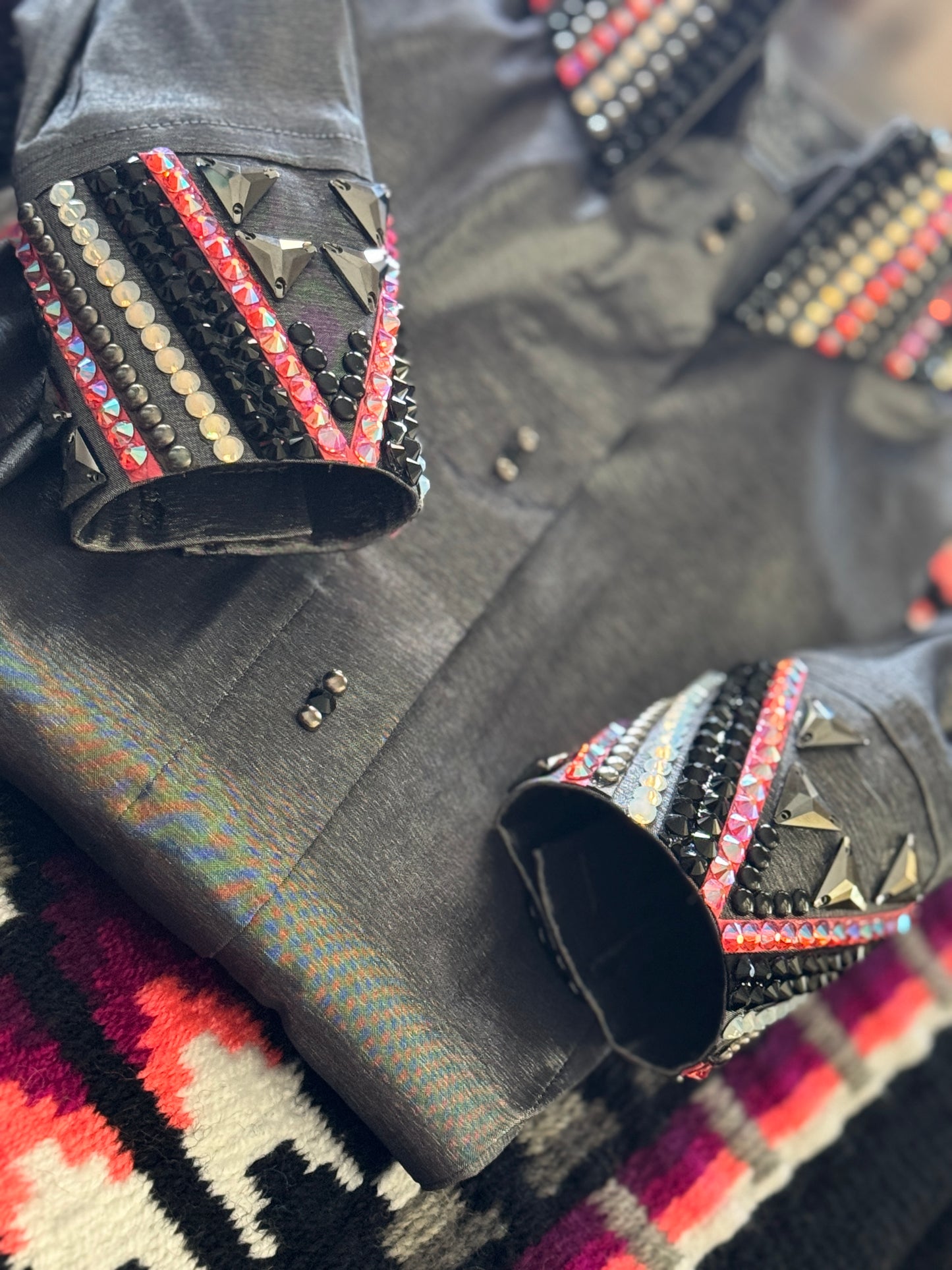 Small Charcoal Blinged Taffeta Shirt