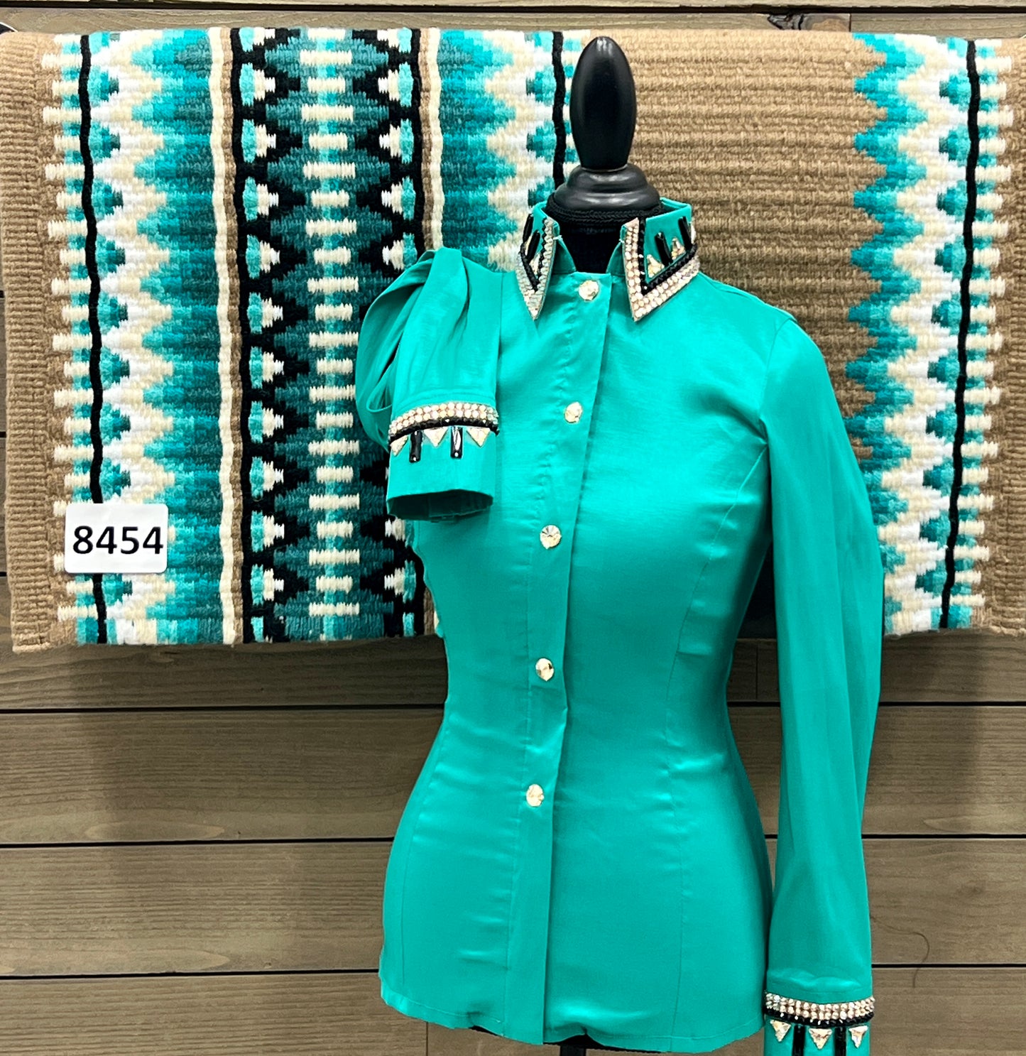 Small Bright Teal Blinged Taffeta Shirt