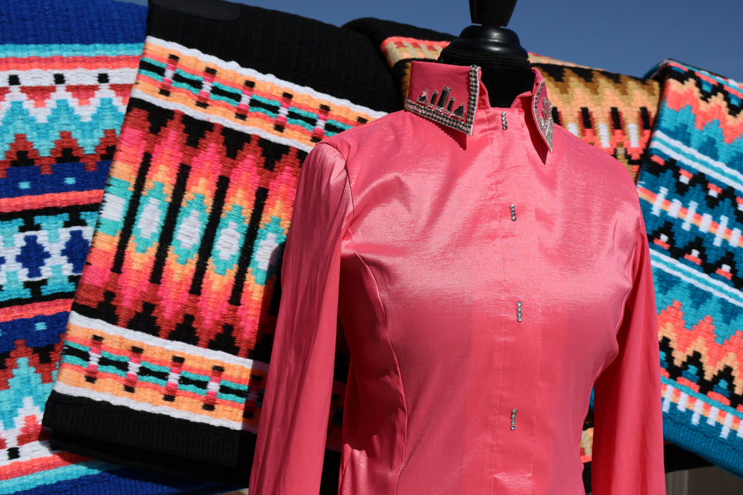 Coral Blinged Taffeta Shirt