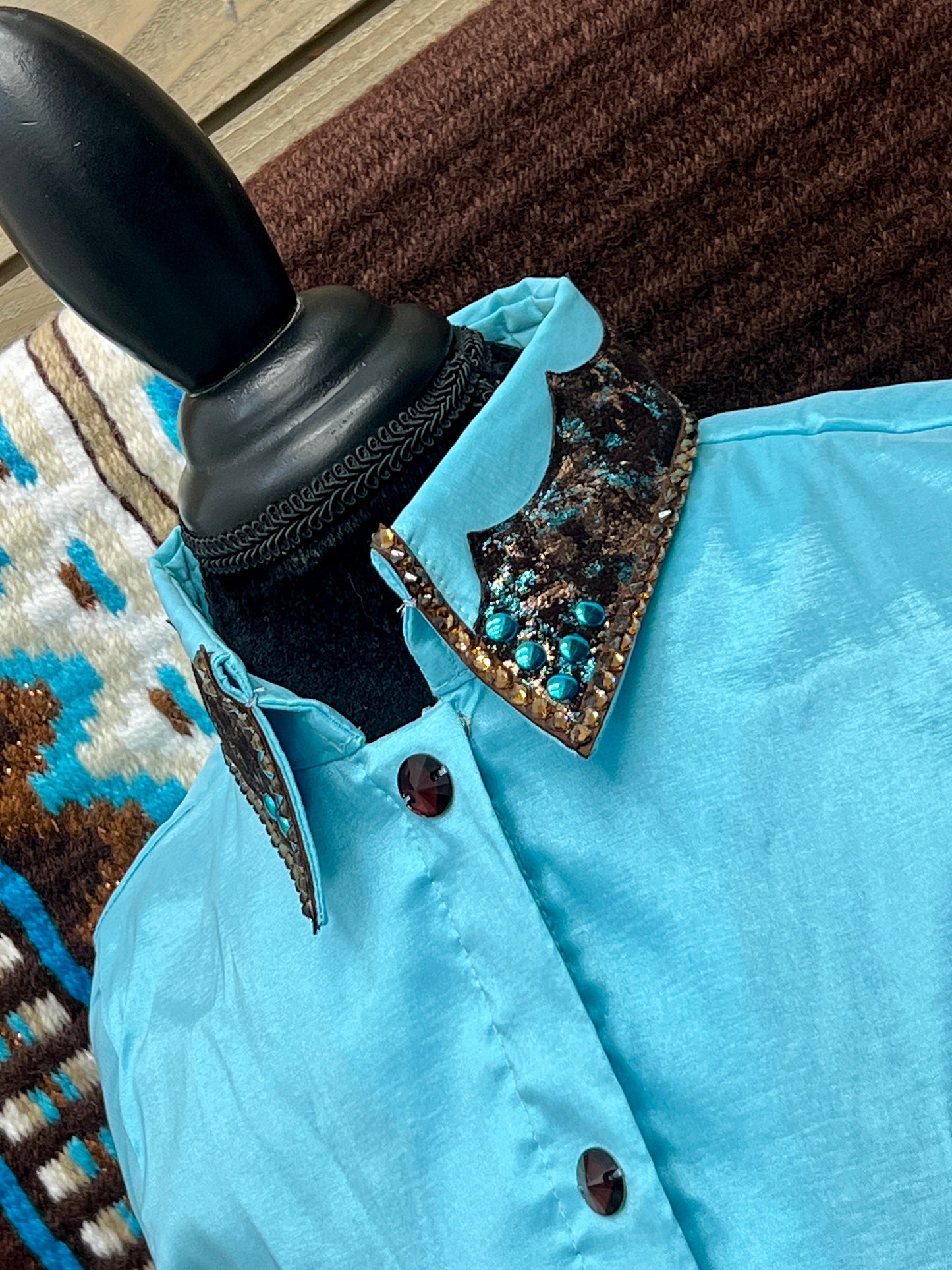 Large Turquoise Blinged Taffeta Shirt