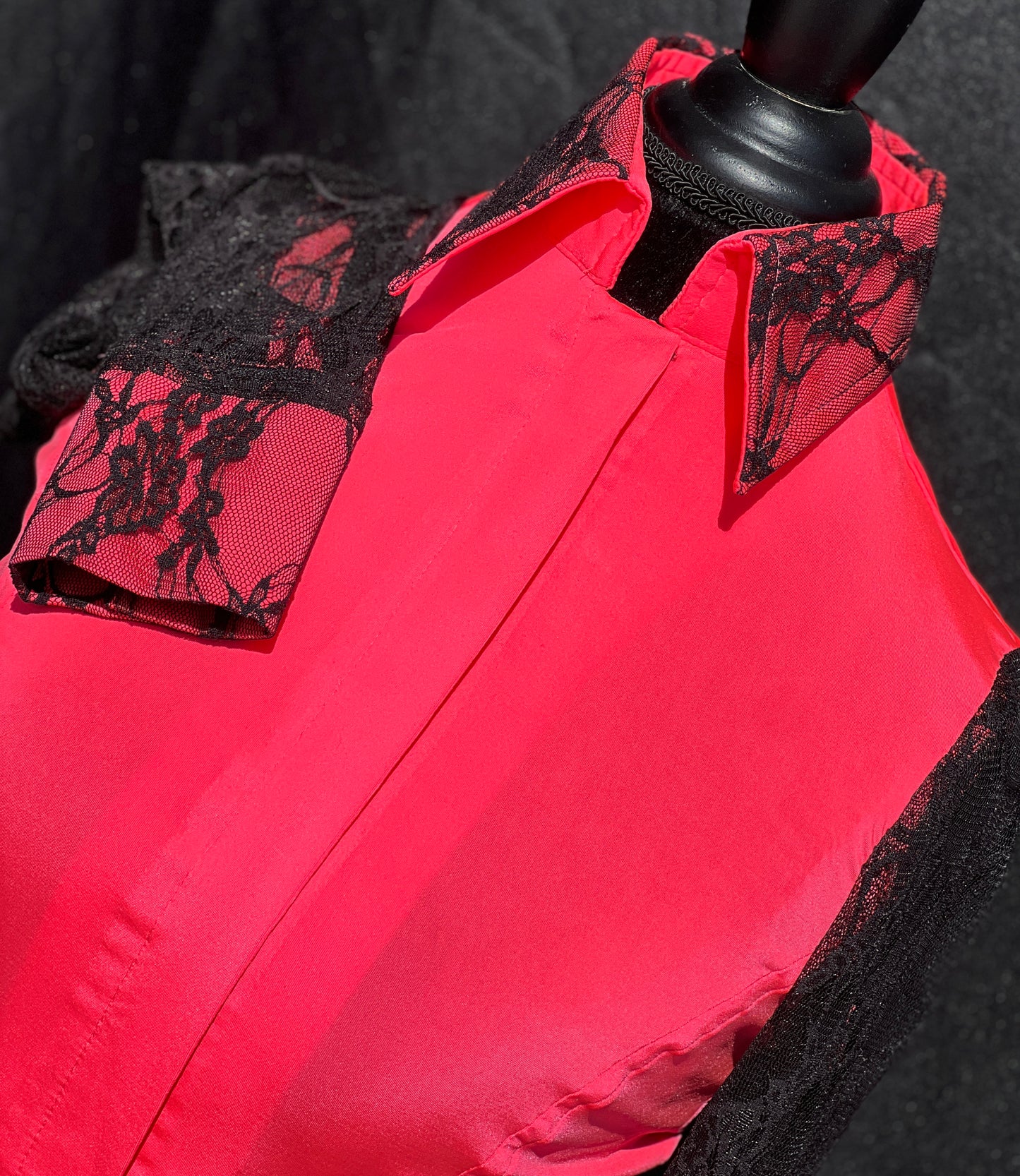 Neon Coral Lace Sleeve Hidden Zipper Light Weight Fitted Shirt