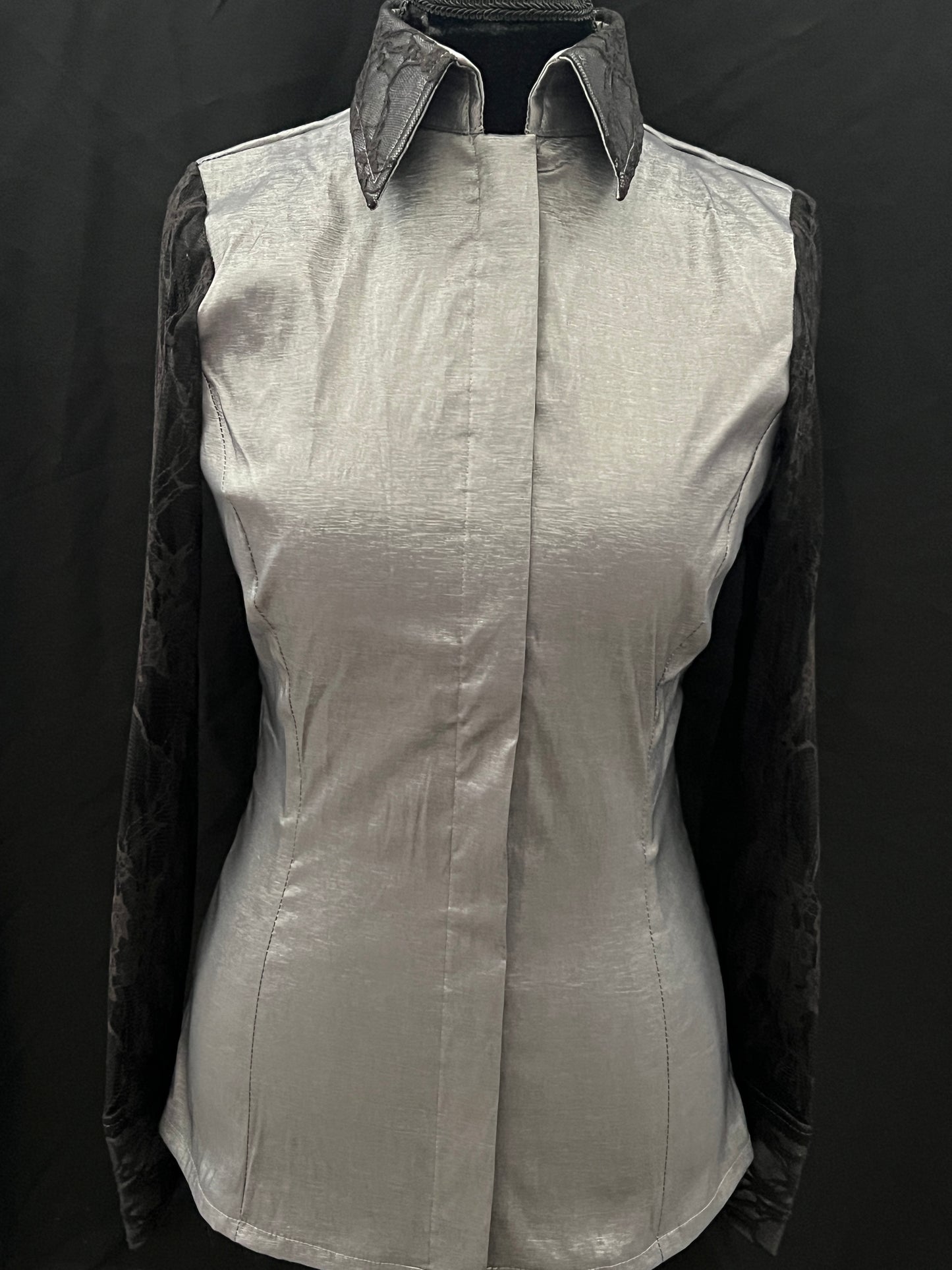 Timeless Charcoal Black lace Taffeta Shirt
