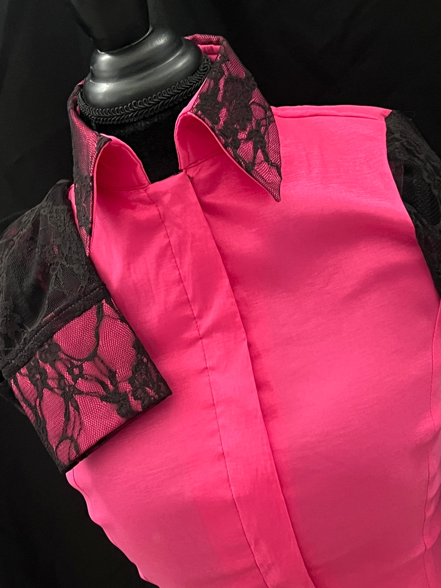 Timeless Bright Pink Black Lace Taffeta Shirt
