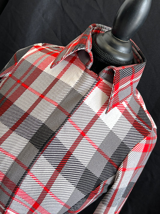 Red Black Grey Plaid Hidden Zipper Light Weight Fitted Shirt