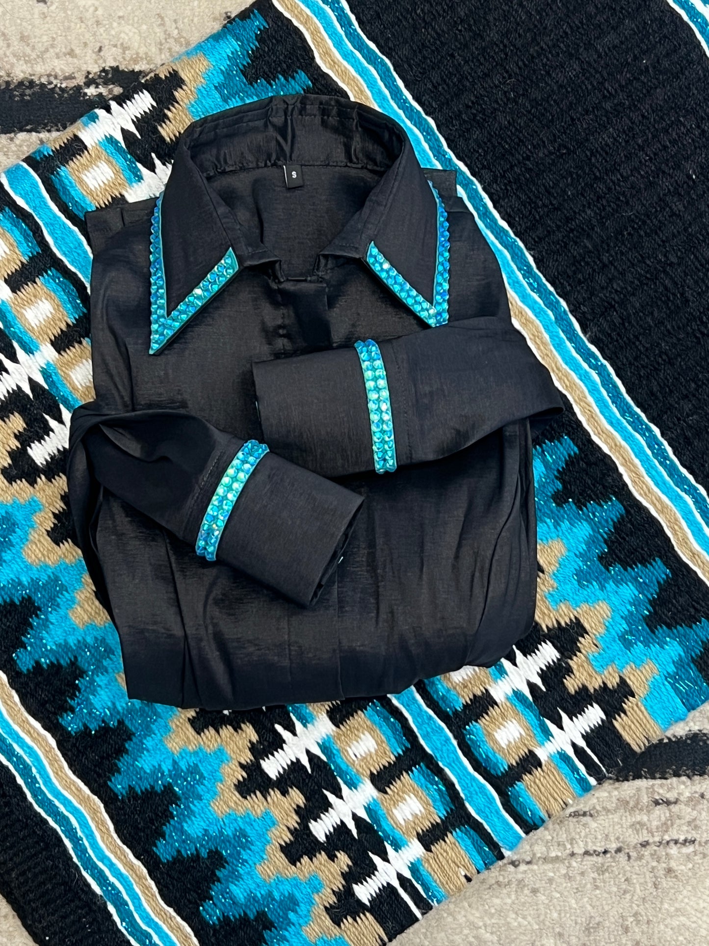 Timeless Black Taffeta Turquoise Bling