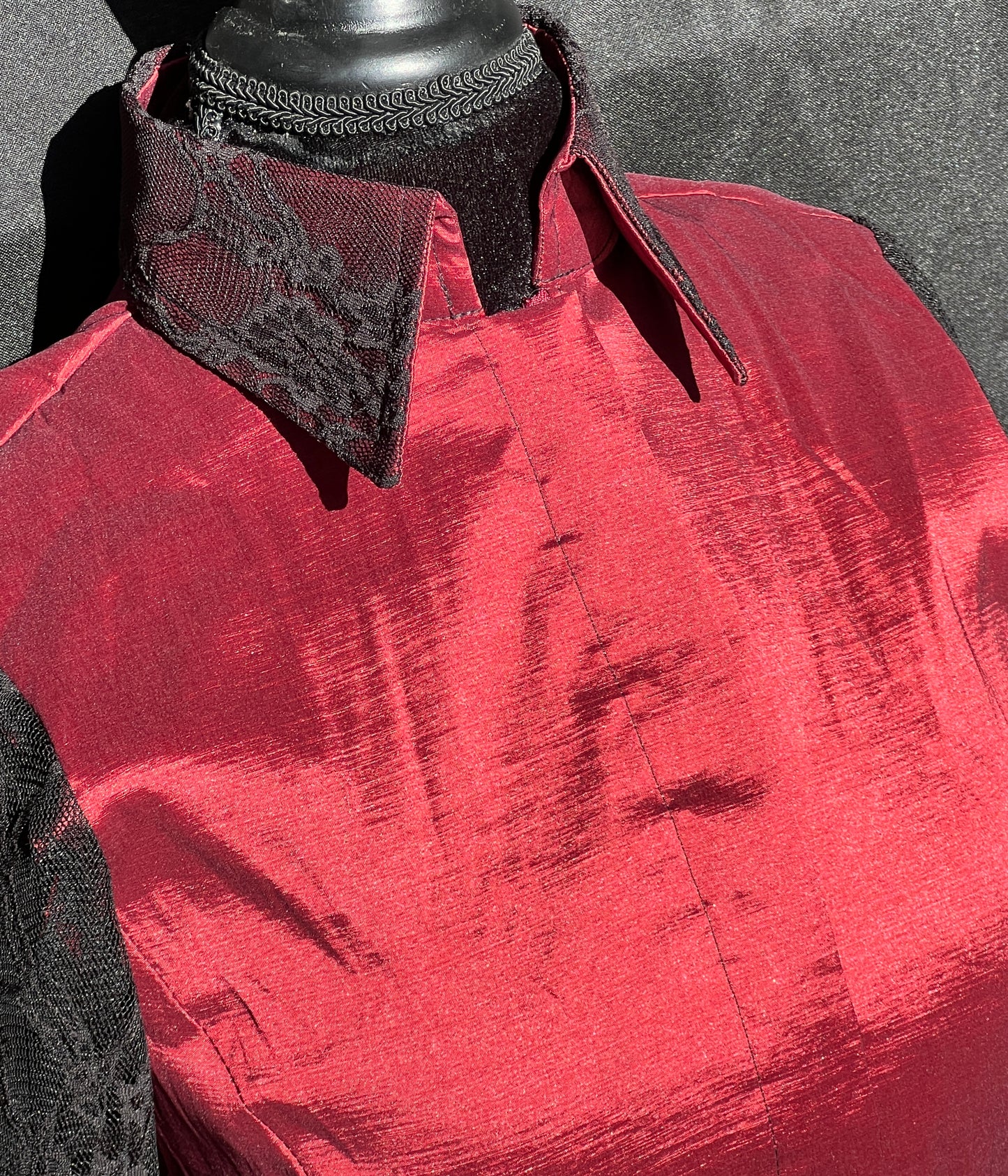 Timeless Burgundy Black lace Taffeta Shirt