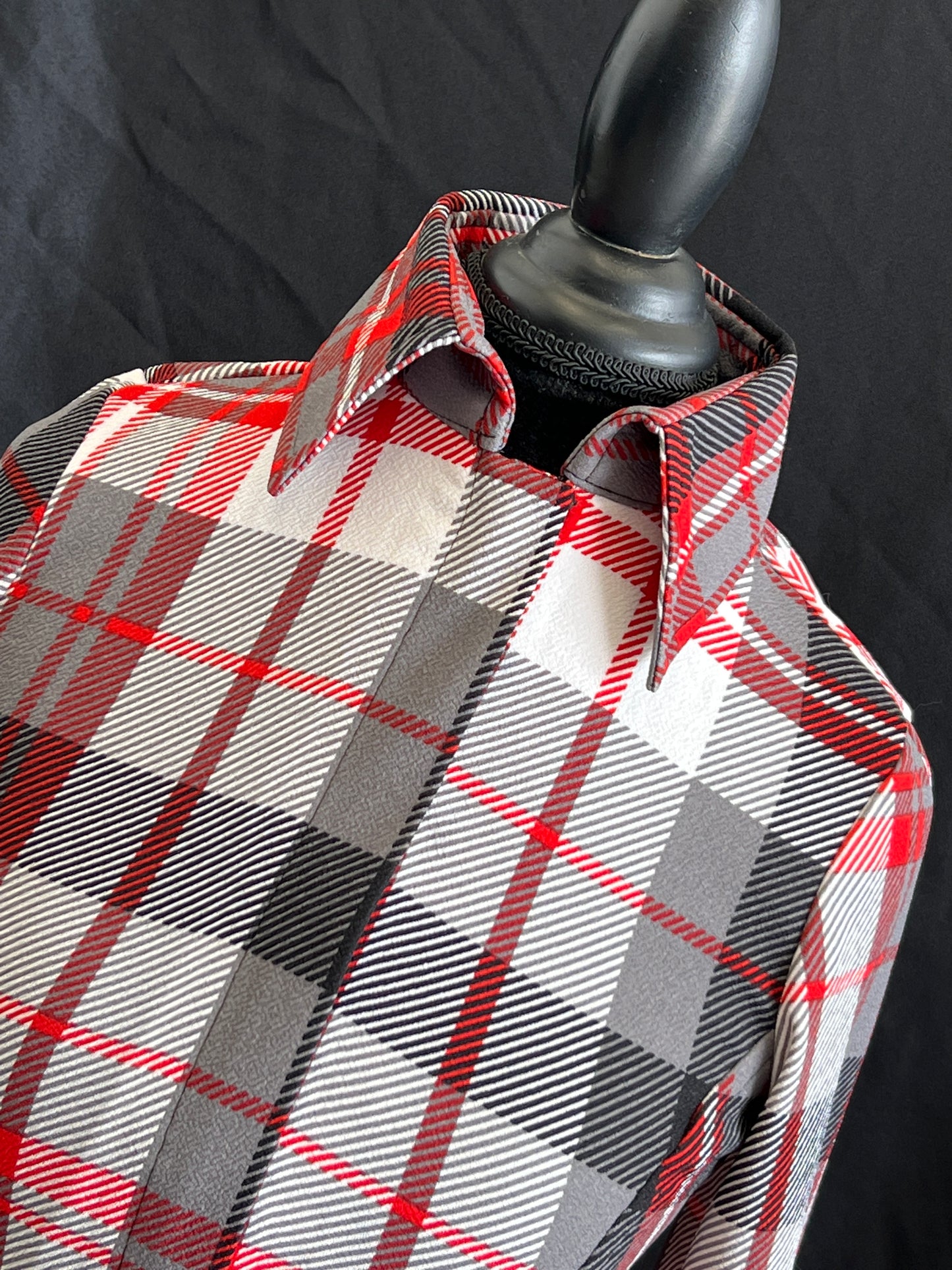 Red Black Grey Plaid Hidden Zipper Light Weight Fitted Shirt