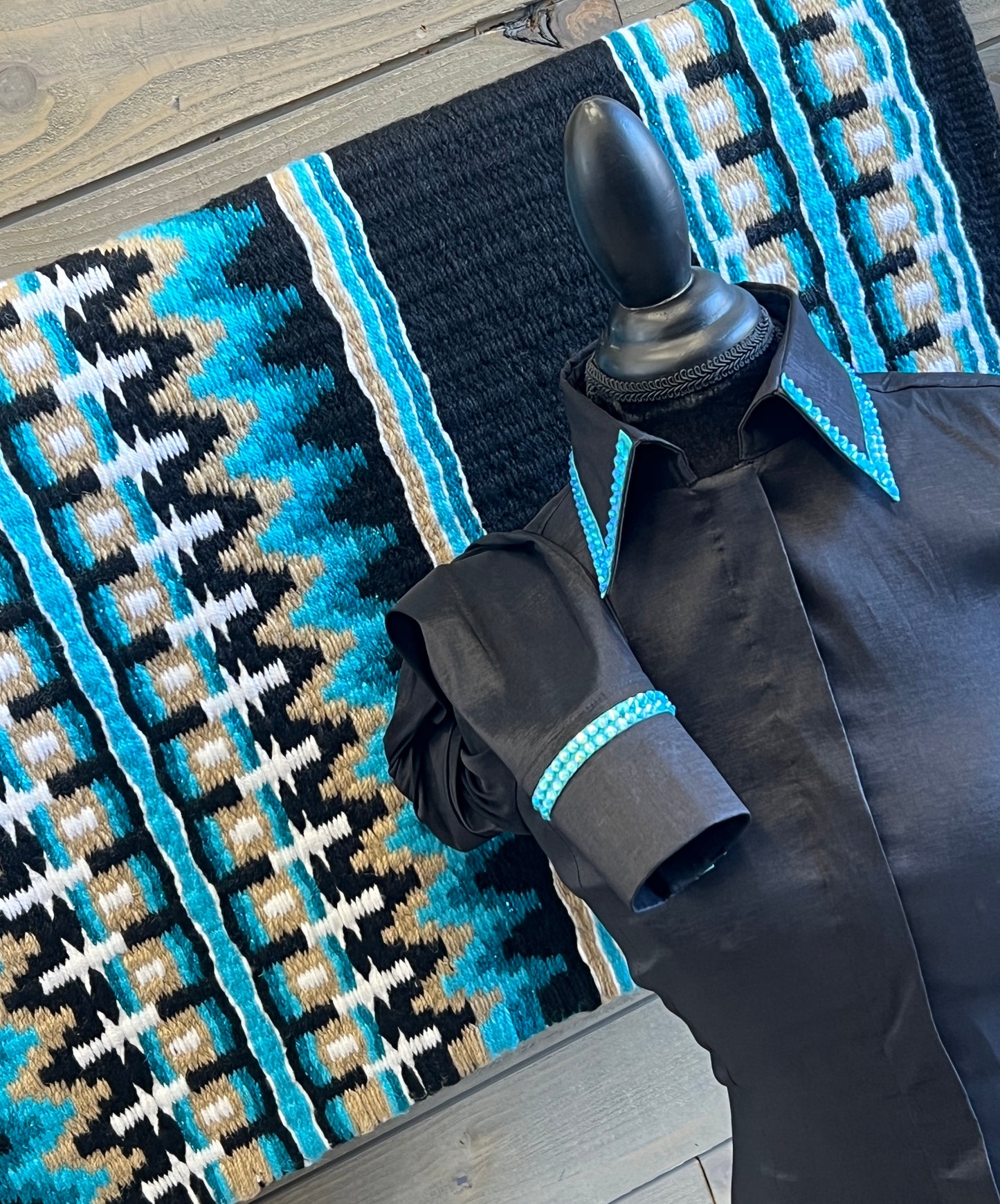 Timeless Black Taffeta Turquoise Bling
