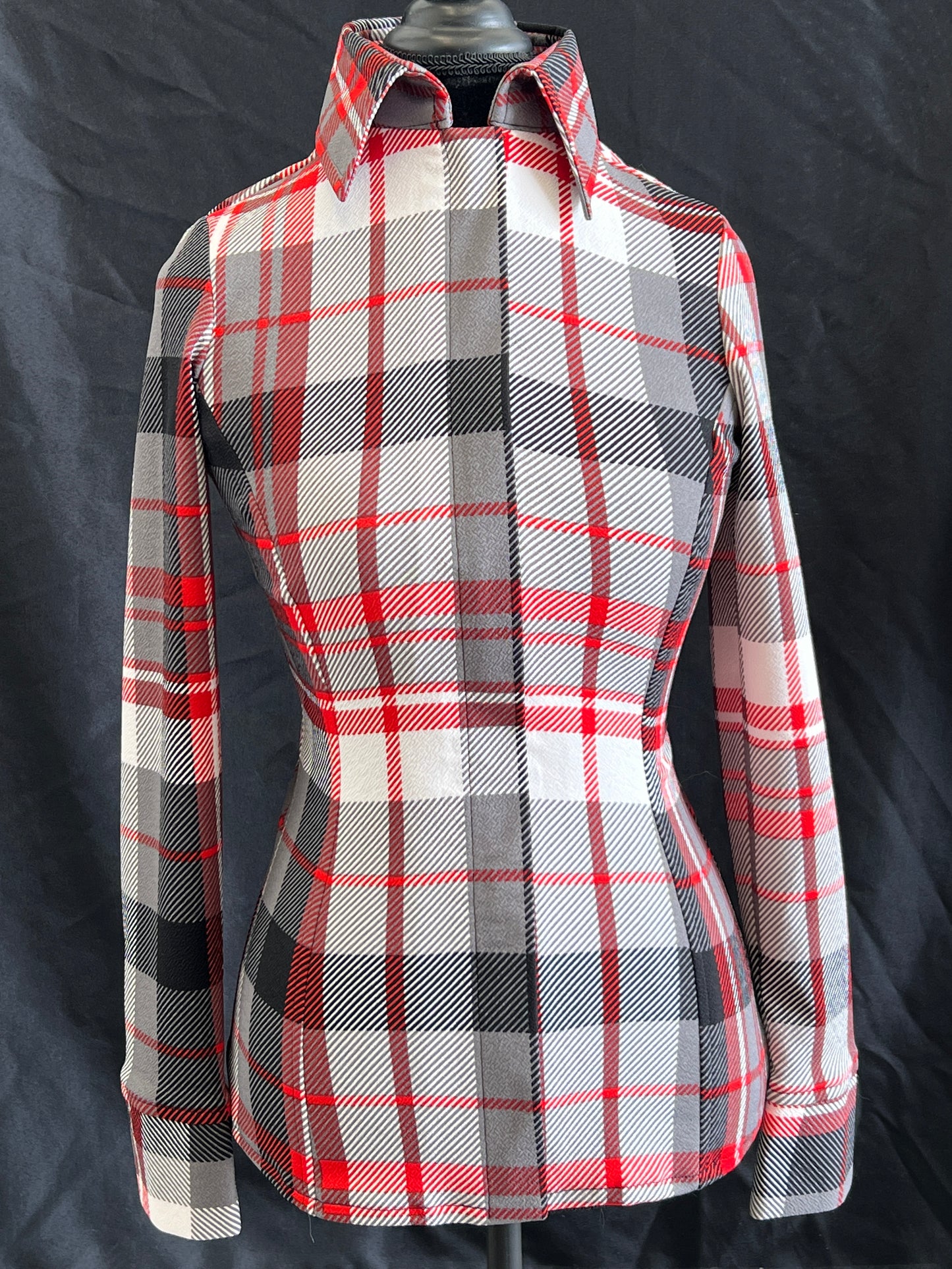 Red Black Grey Plaid Hidden Zipper Light Weight Fitted Shirt
