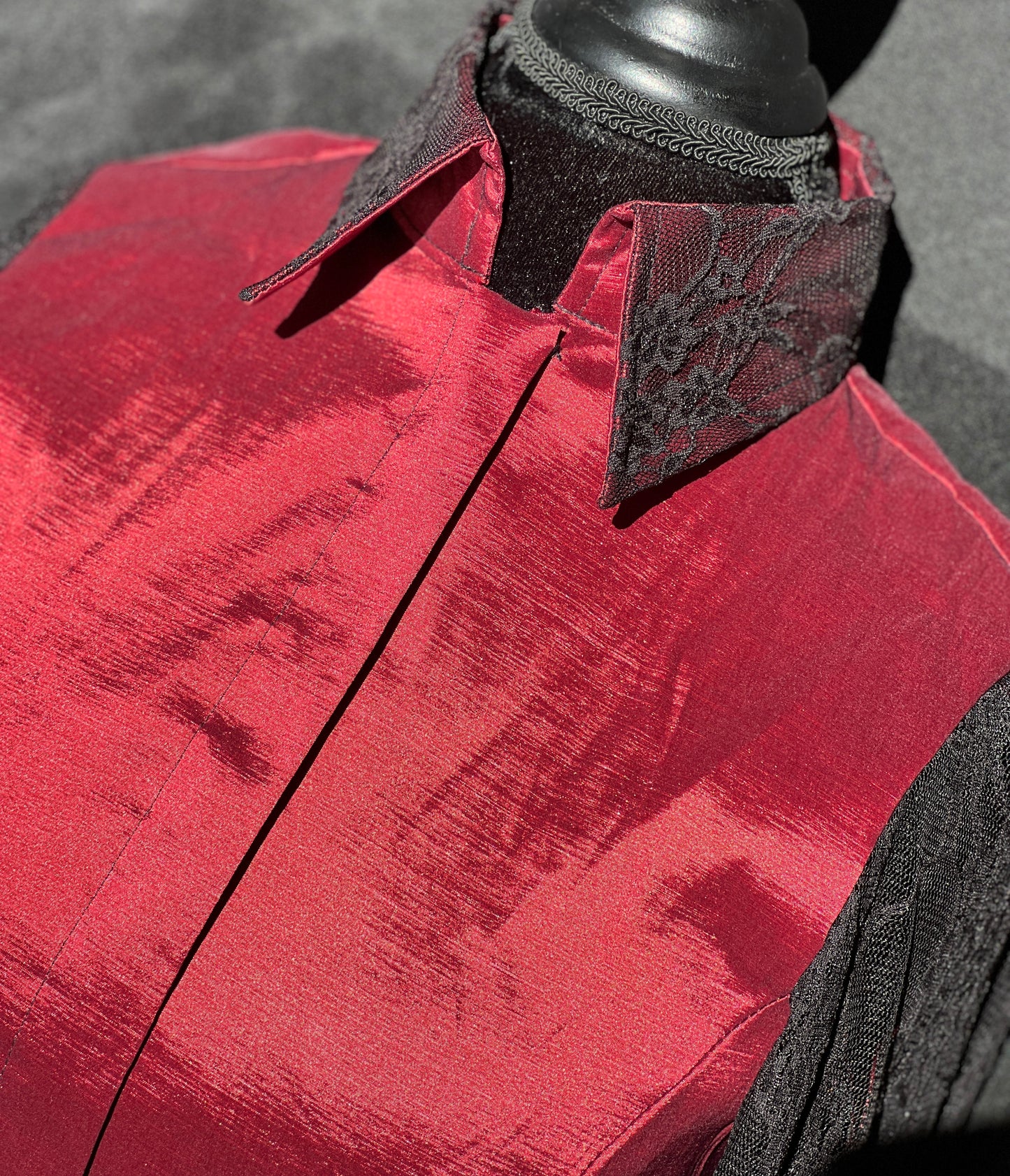 Timeless Burgundy Black lace Taffeta Shirt