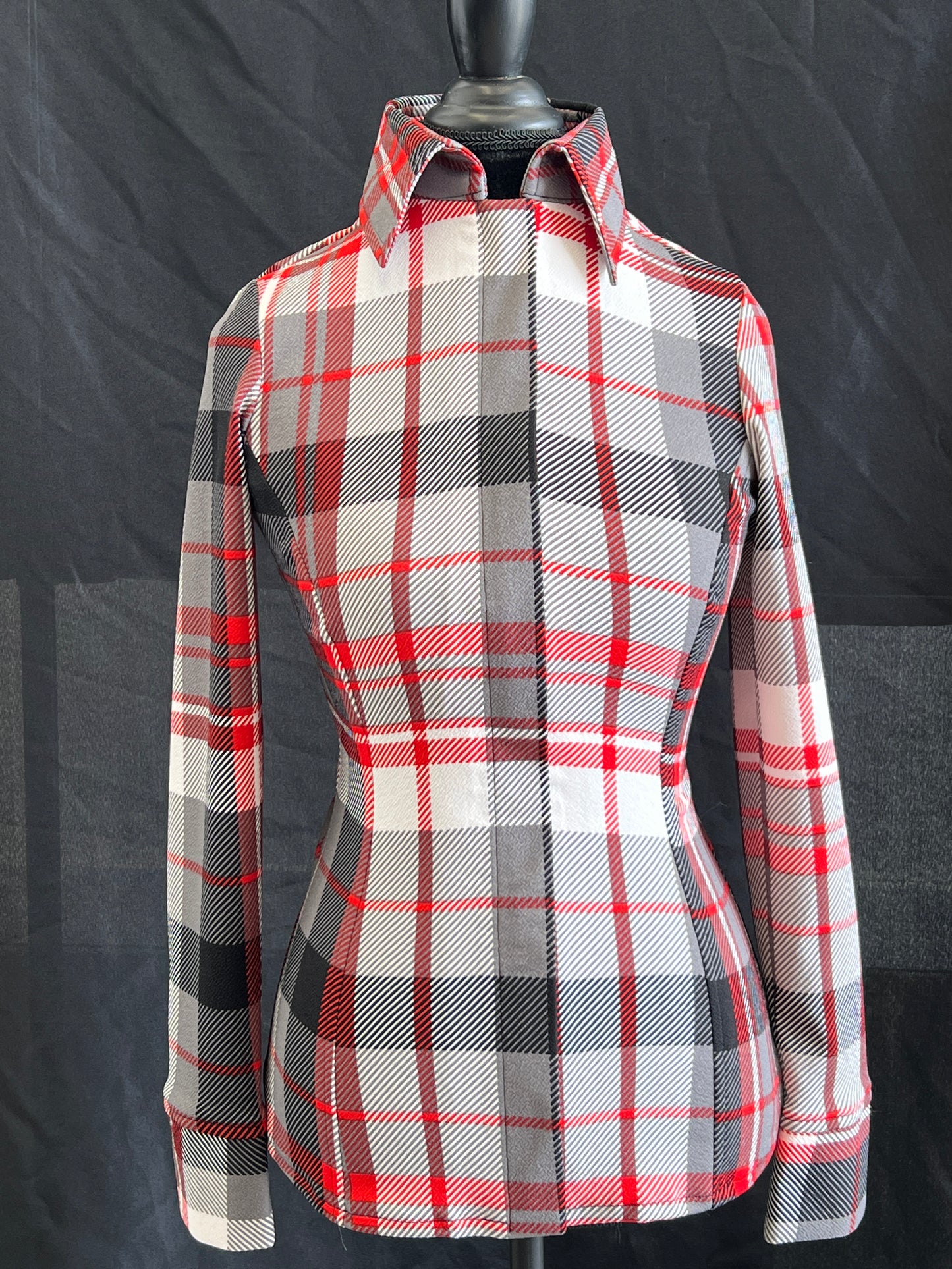 Red Black Grey Plaid Hidden Zipper Light Weight Fitted Shirt