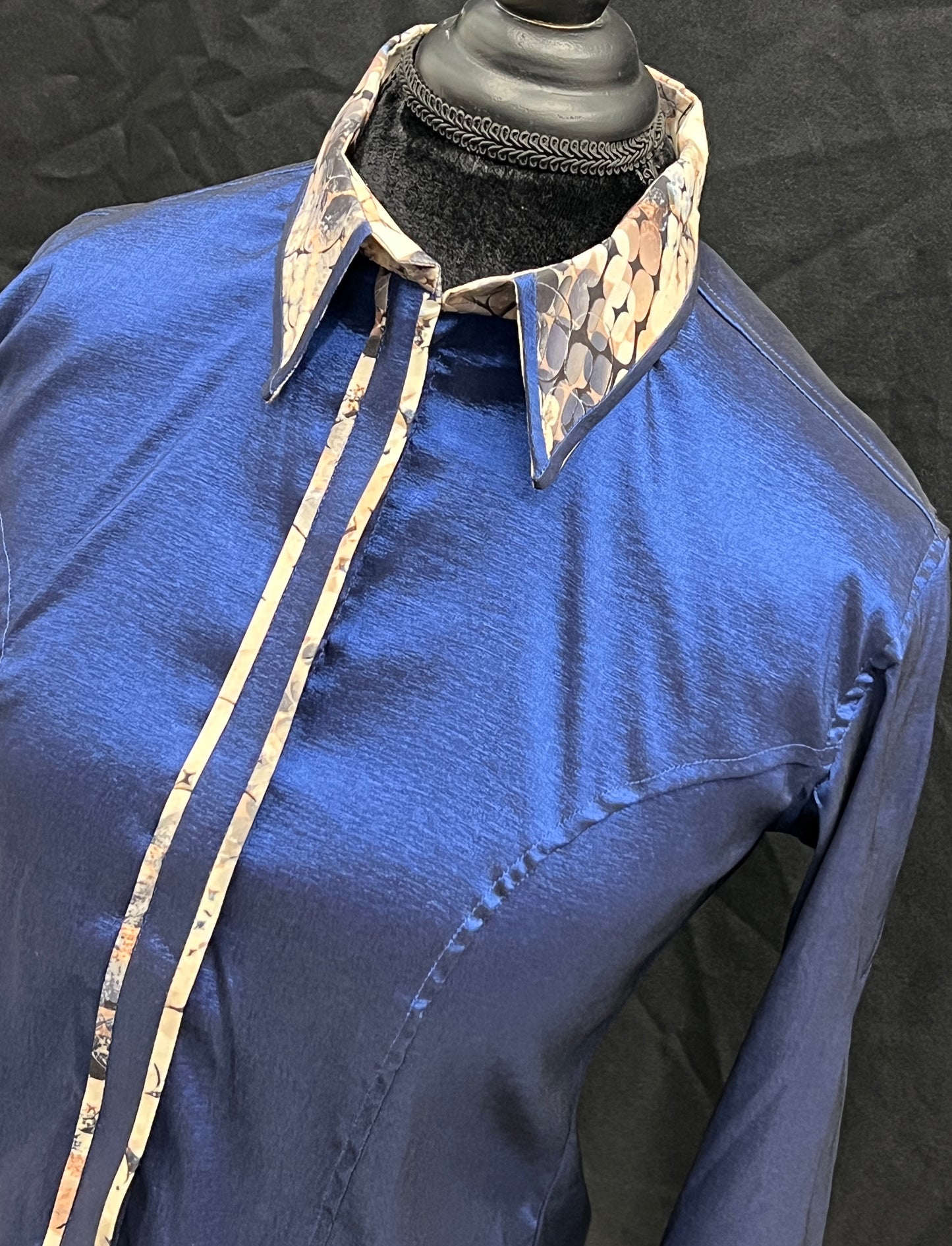 Stretch Taffeta Bright Indigo Leopard Accent