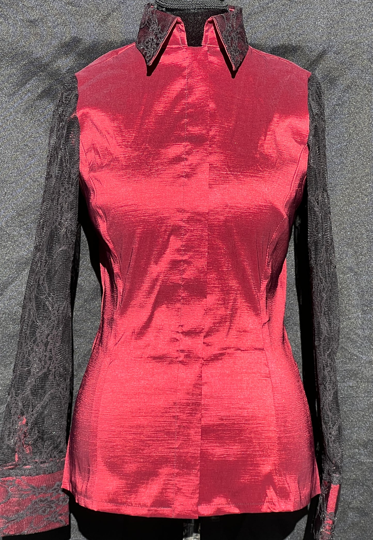 Timeless Burgundy Black lace Taffeta Shirt