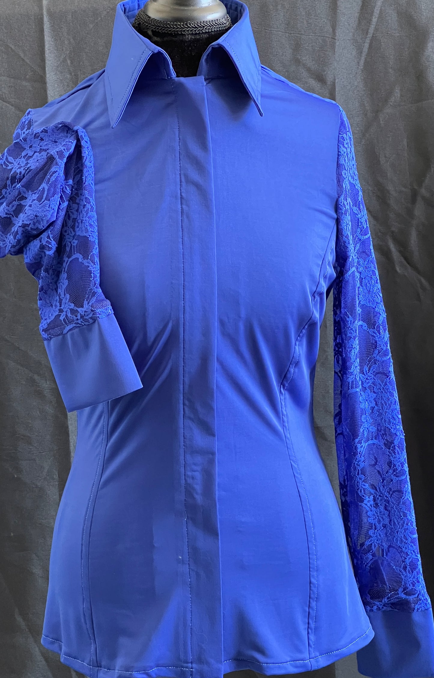 Royal Lace Sleeves Hidden Zipper Light Weight Fitted Shirt