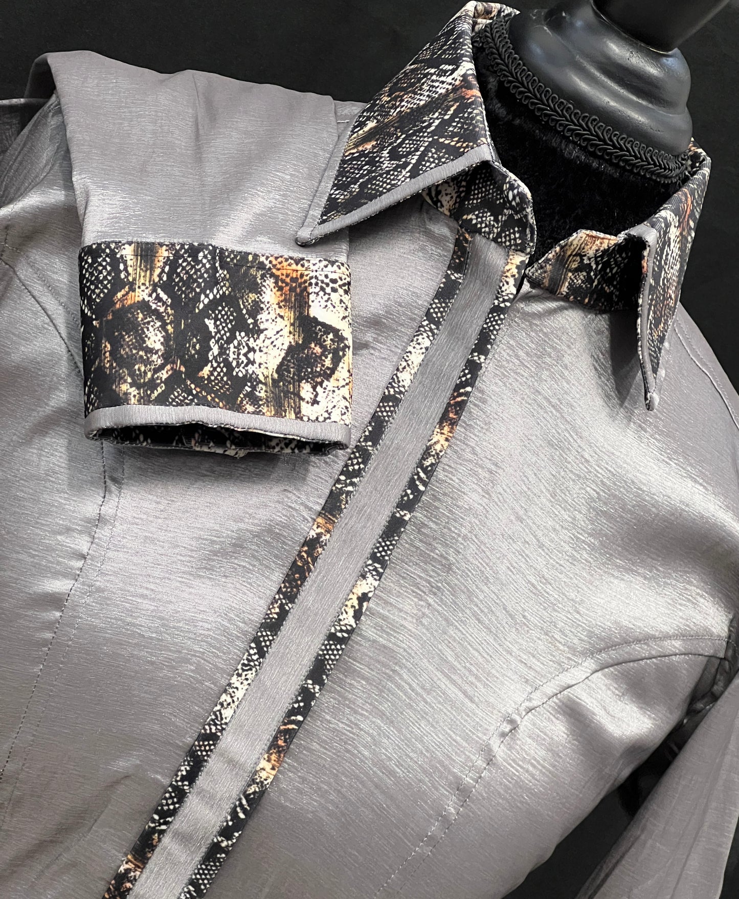 Stretch Taffeta Charcoal Snake Accent