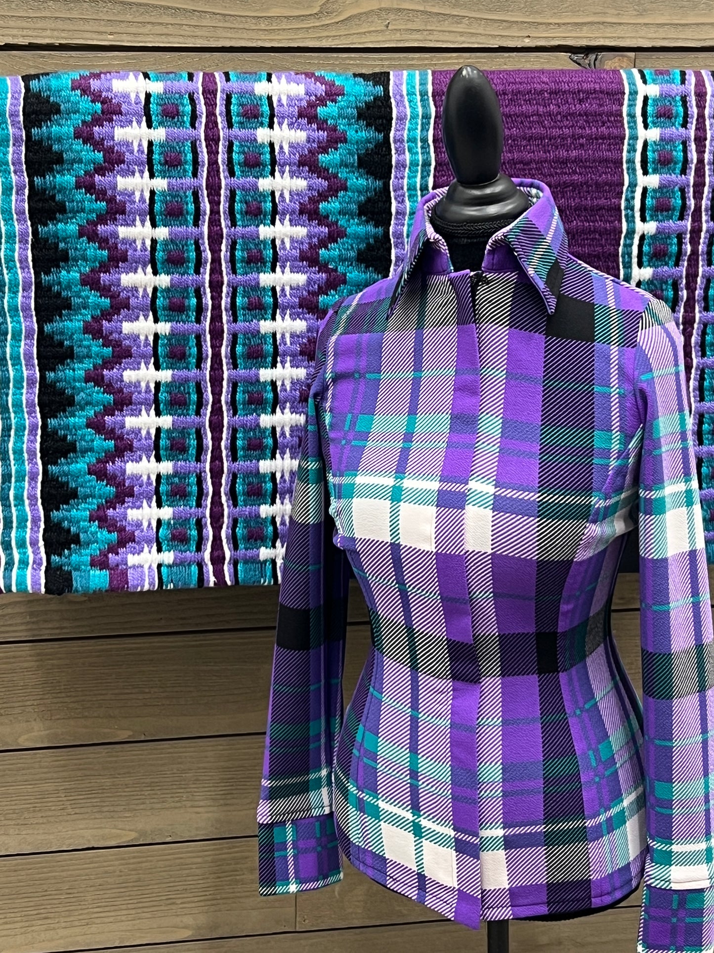 Purple N Teal Plaid Hidden Zipper Light Weight Fitted Shirt