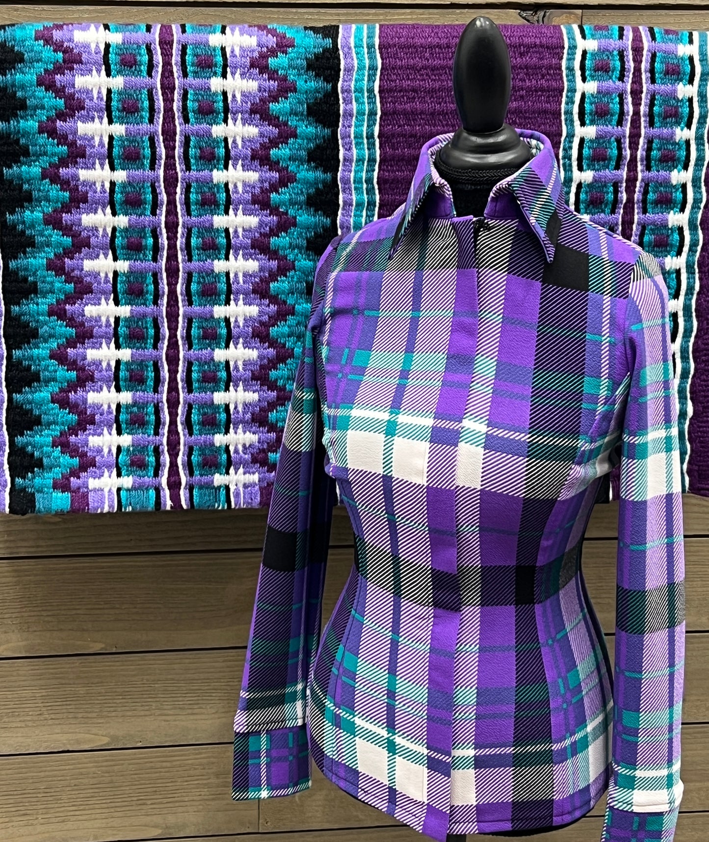 Purple N Teal Plaid Hidden Zipper Light Weight Fitted Shirt