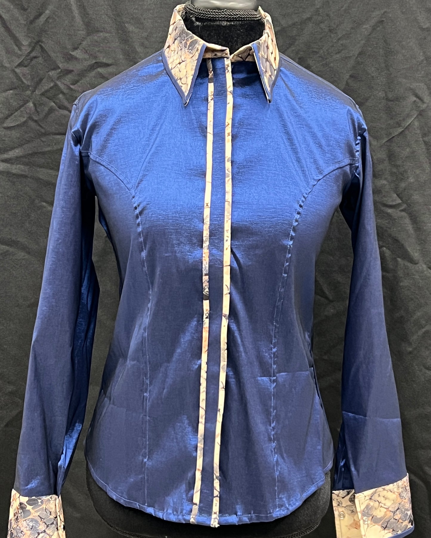 Stretch Taffeta Dark Blue Rubble Accent