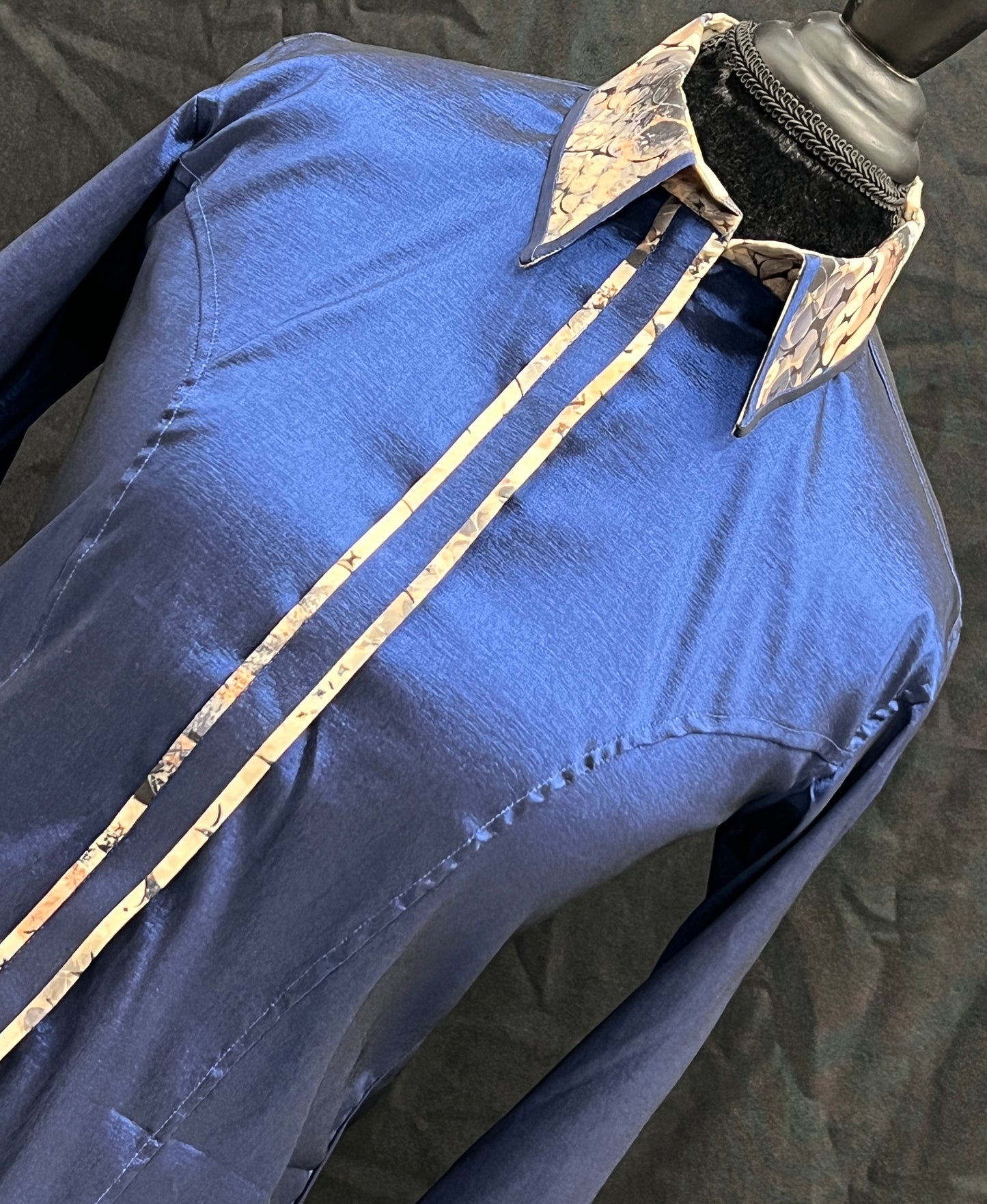 Stretch Taffeta Dark Blue Rubble Accent
