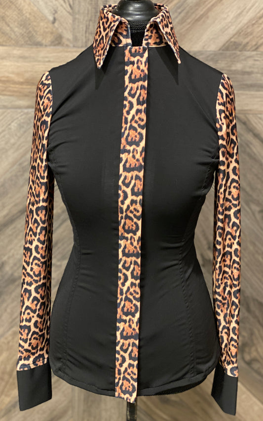 Black Leopard Hidden Zipper Light Weight Fitted Shirt