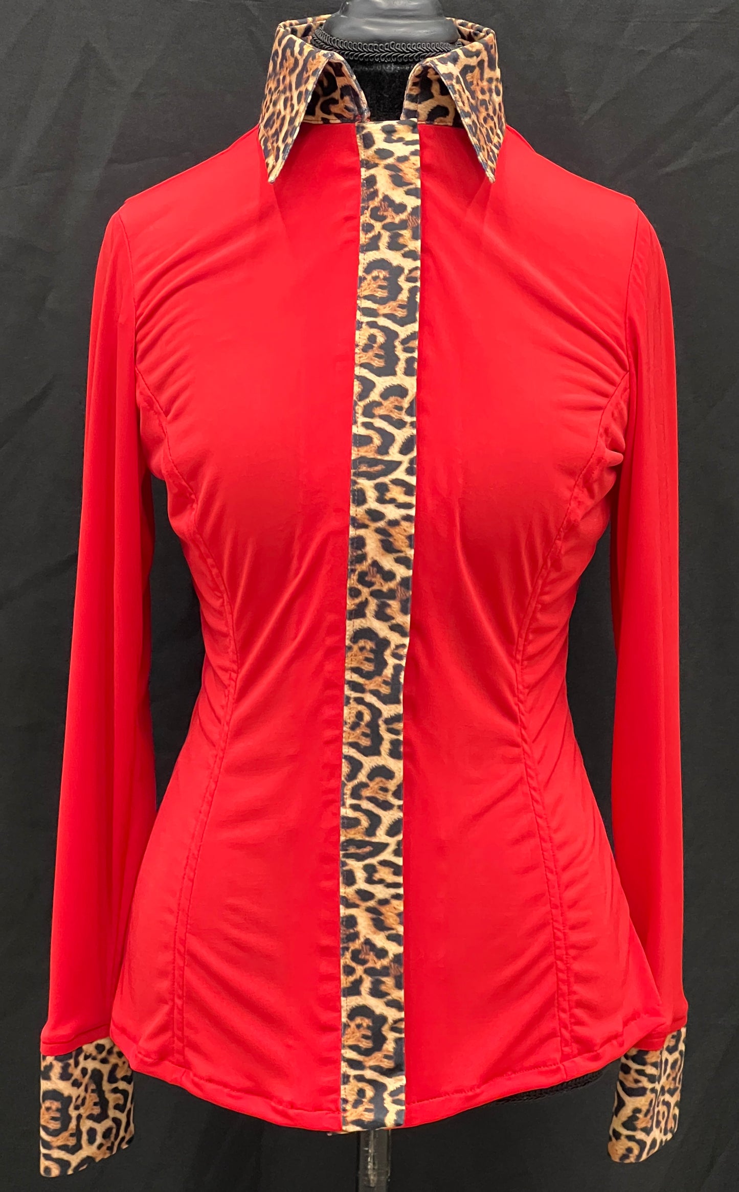 Red Leopard Hidden Zipper Light Weight Fitted Shirt