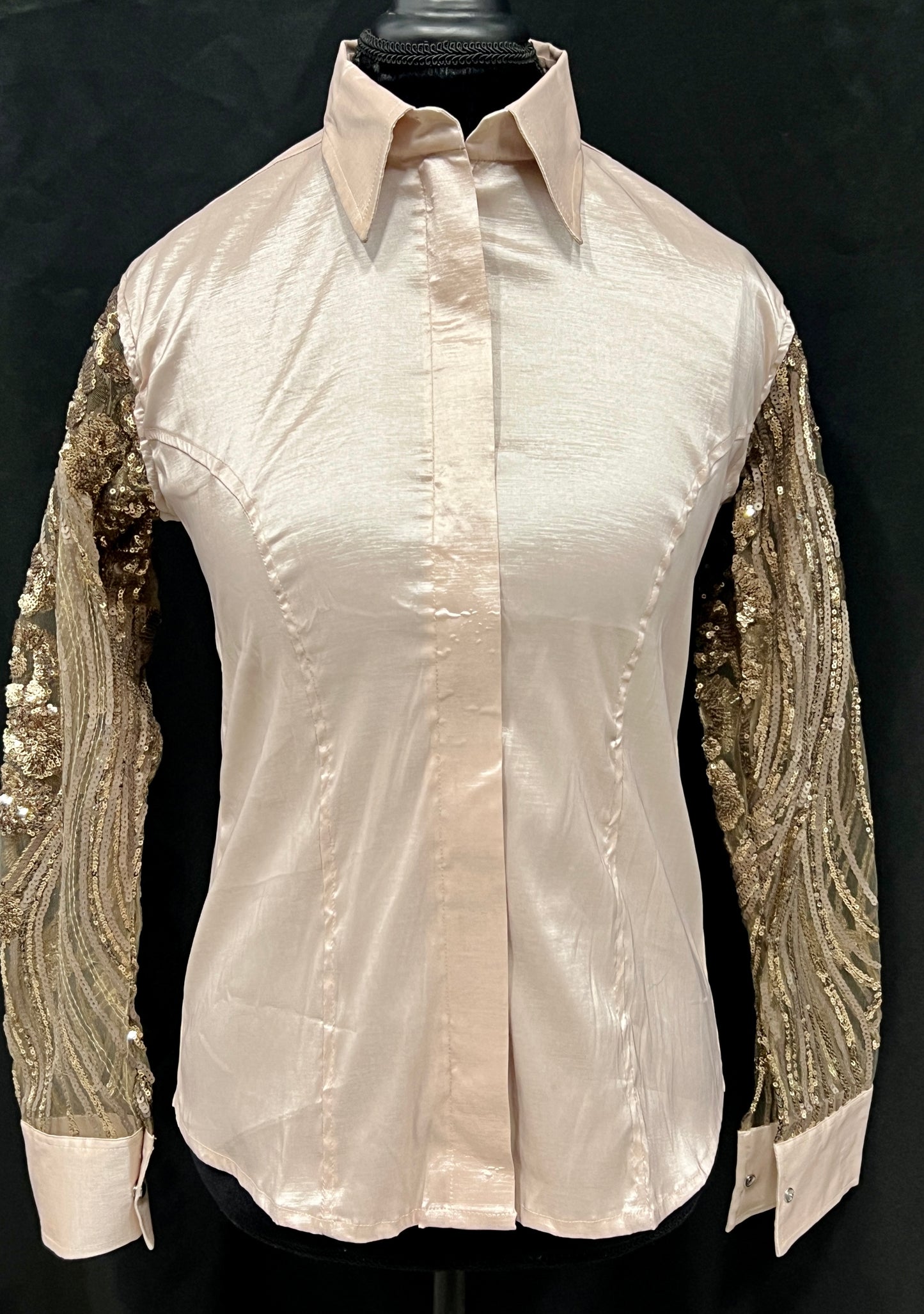 Stretch Taffeta Champagne Lace Sleeves