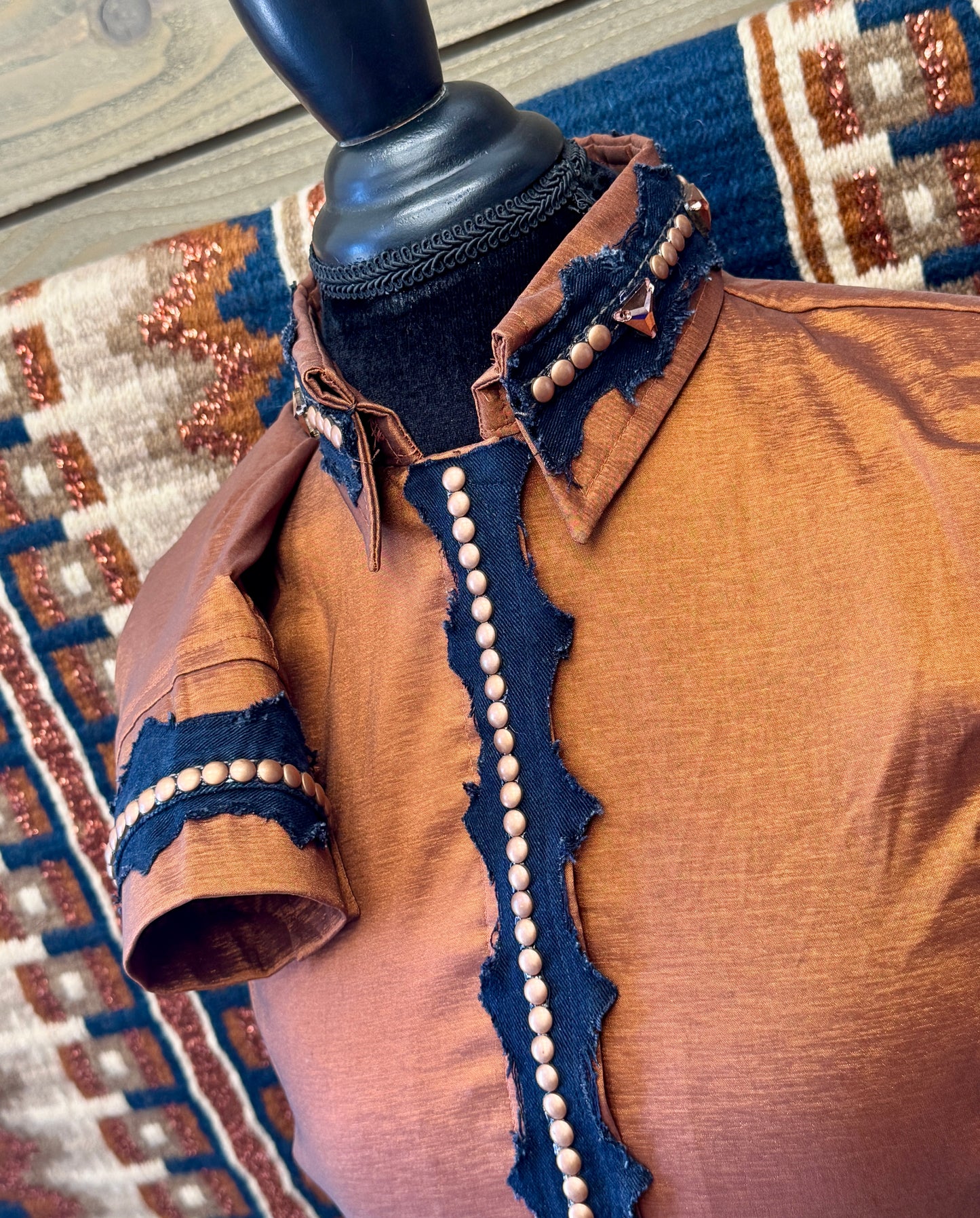 Medium Copper Jean Blinged Taffeta Shirt