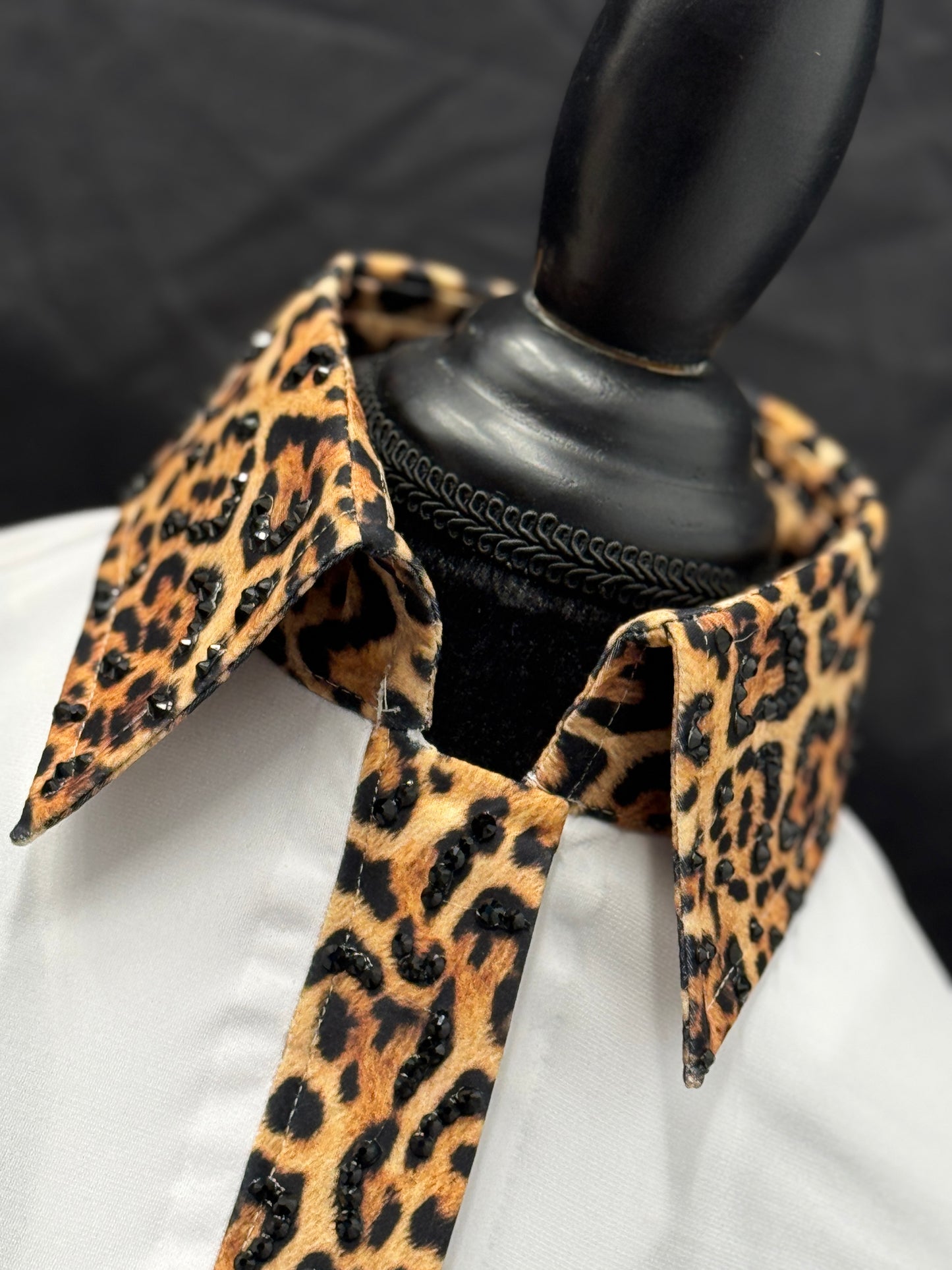 Small White leopard bling Hidden Zipper Light Weight Fitted Shirt