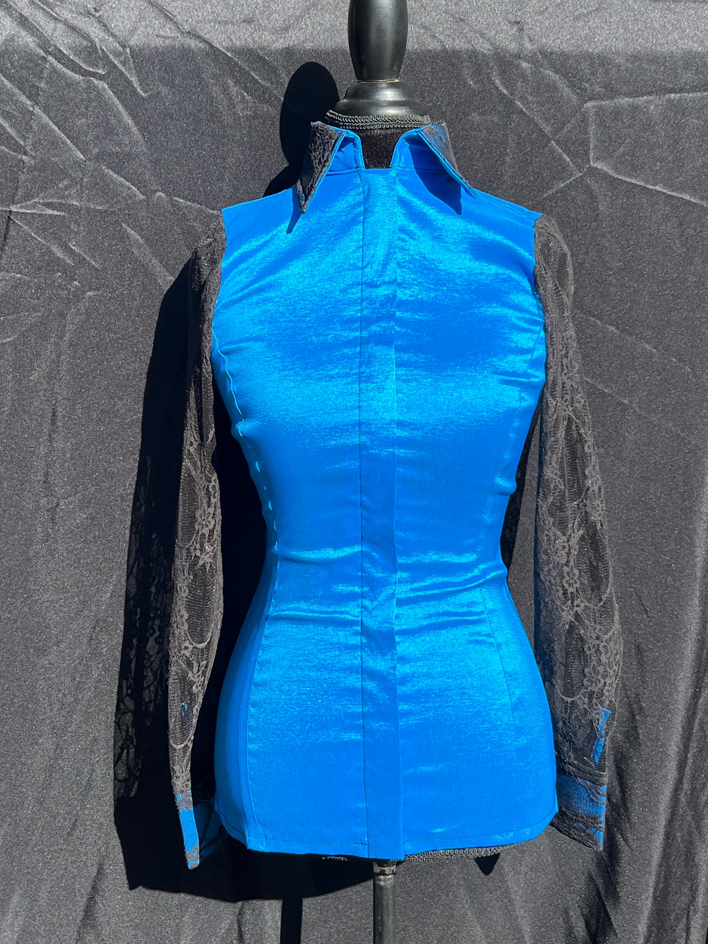 Timeless Turquoise Blue Black lace Taffeta Shirt