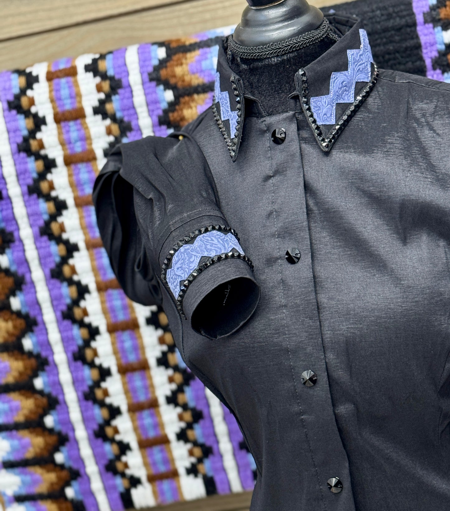 Large Black Blinged Taffeta Shirt