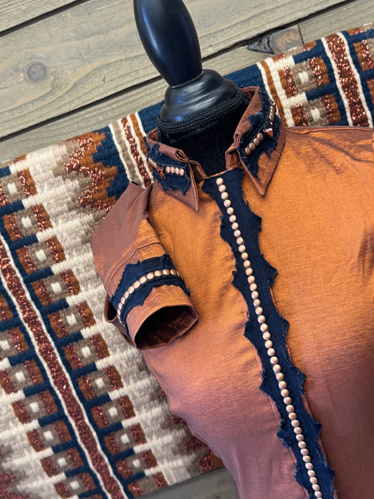Medium Copper Jean Blinged Taffeta Shirt