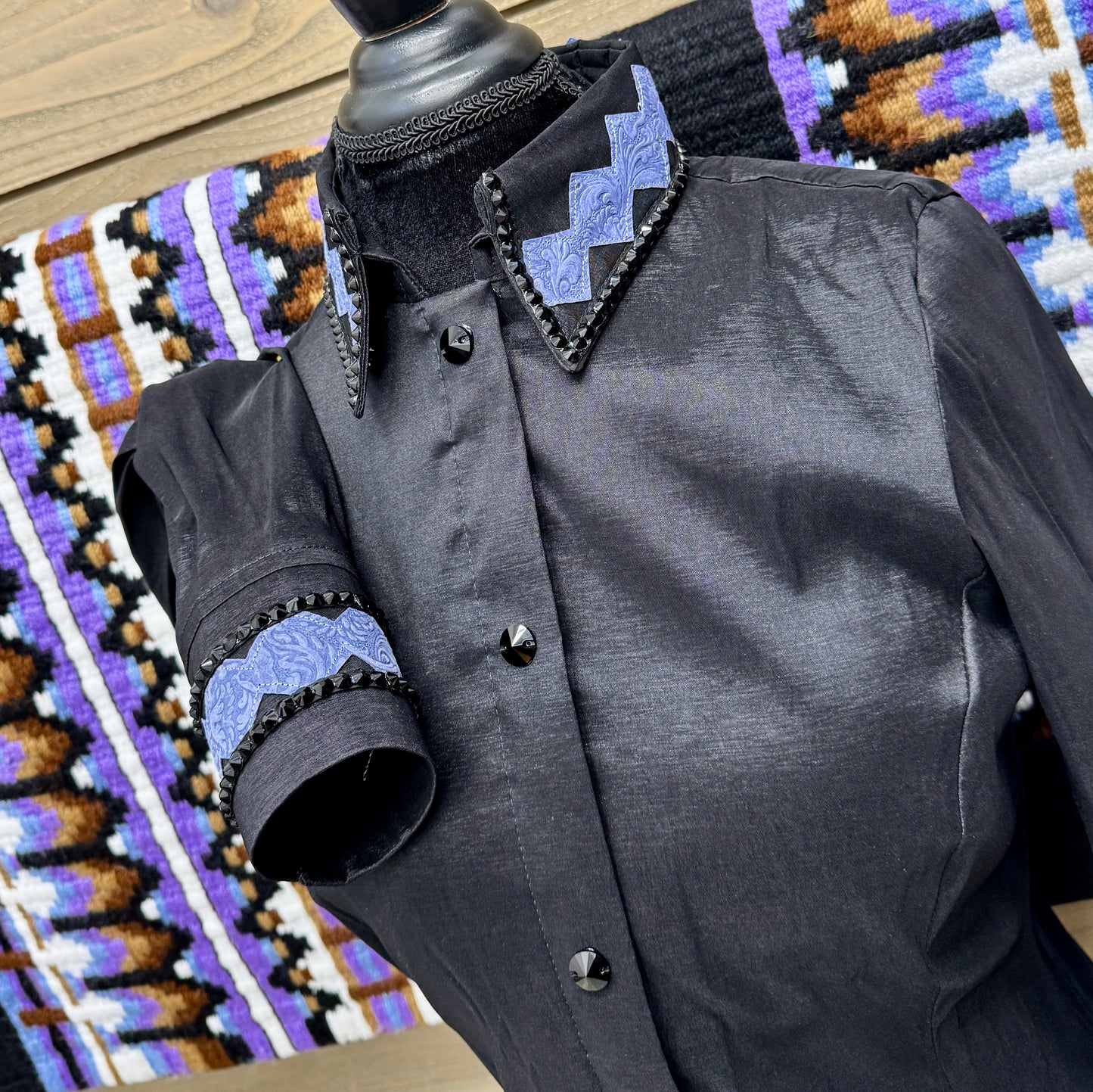 Large Black Blinged Taffeta Shirt