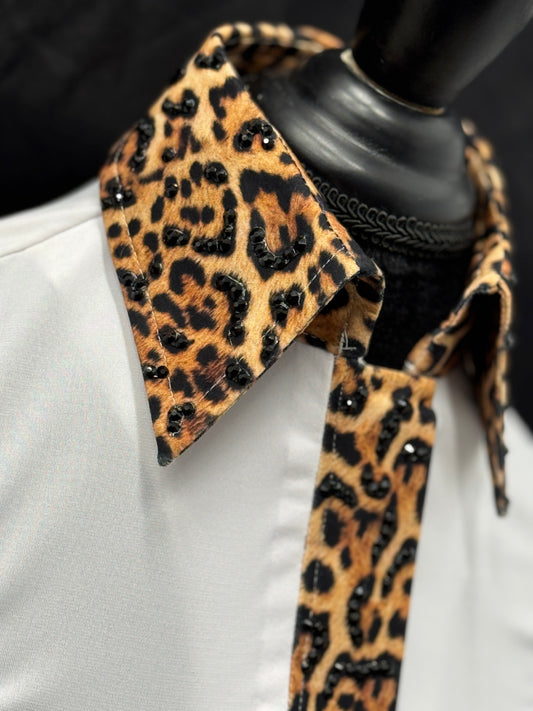 Small White leopard bling Hidden Zipper Light Weight Fitted Shirt