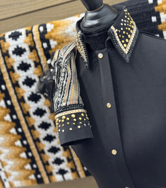 Small Black Gold Lace Sleeves Shirt
