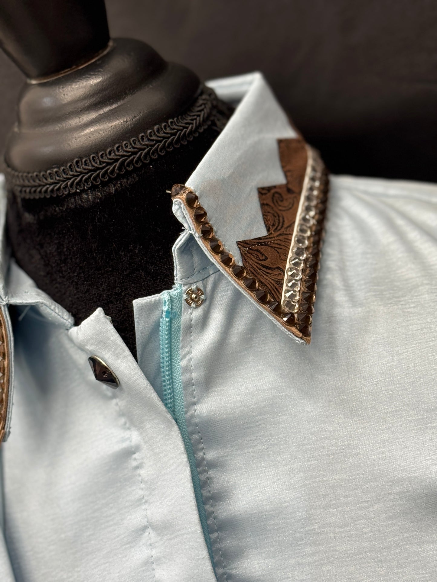 Medium Powder Blue Blinged Taffeta Shirt