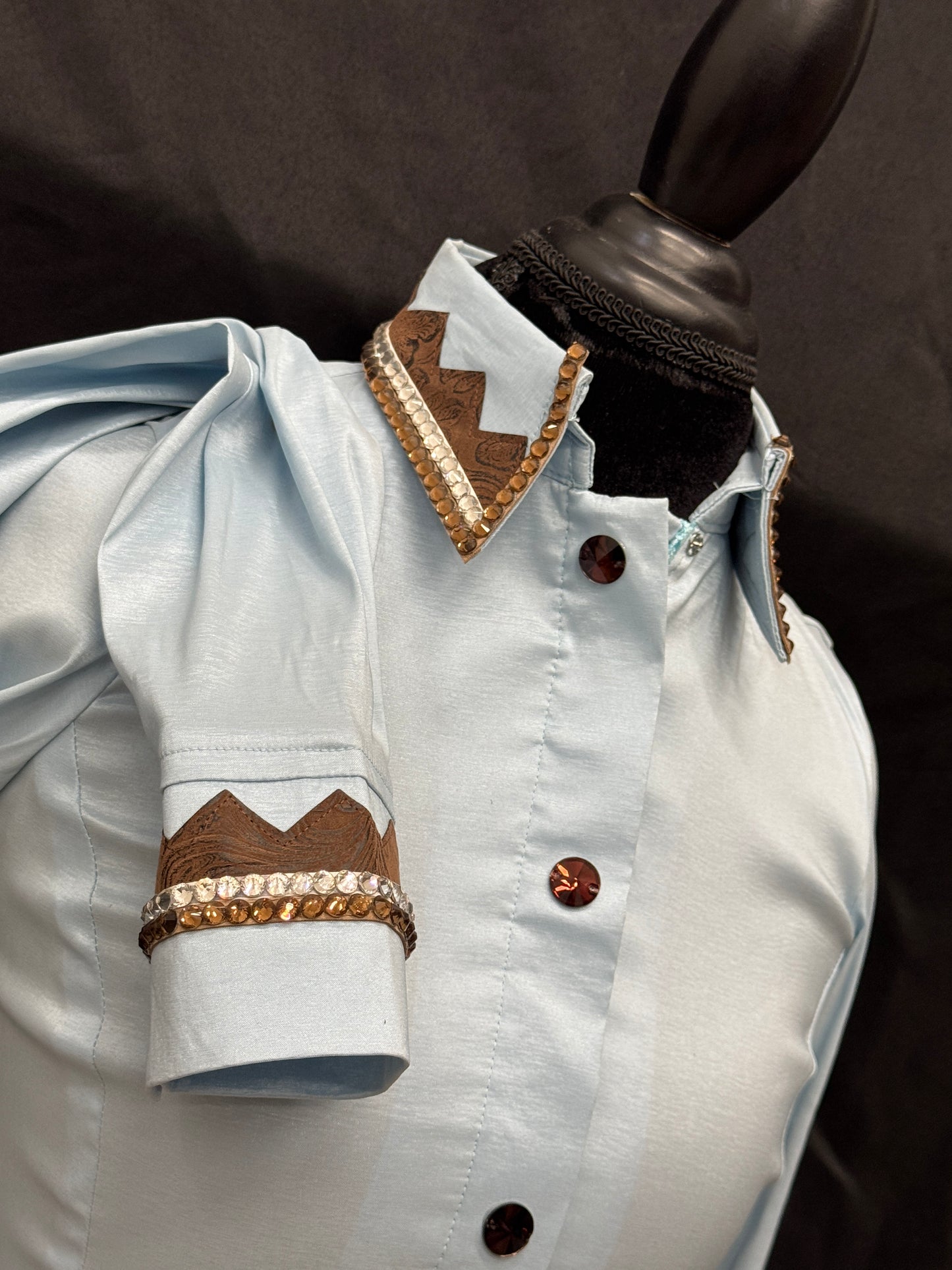 Medium Powder Blue Blinged Taffeta Shirt