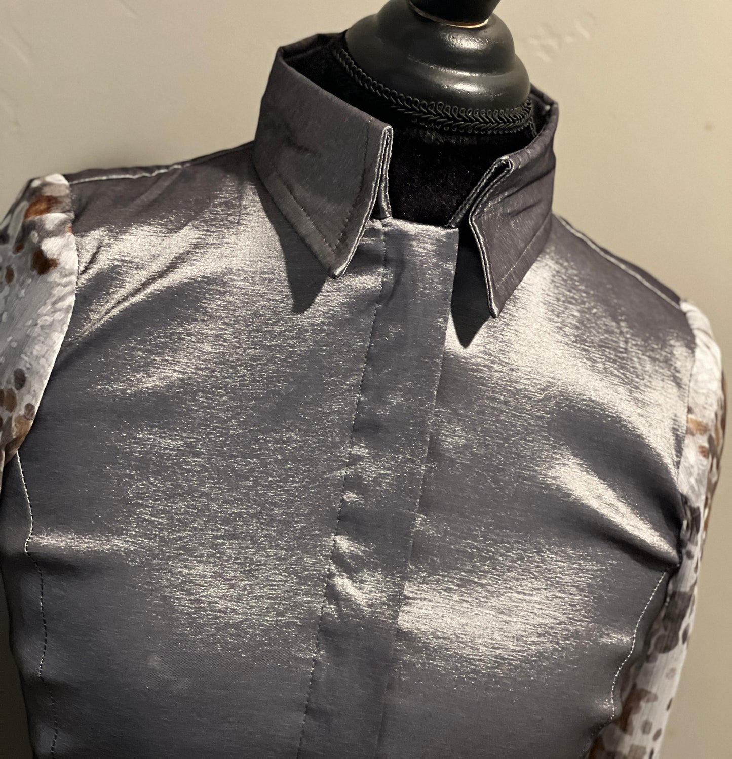 Timeless Charcoal Sheer Sleeve Taffeta Shirt