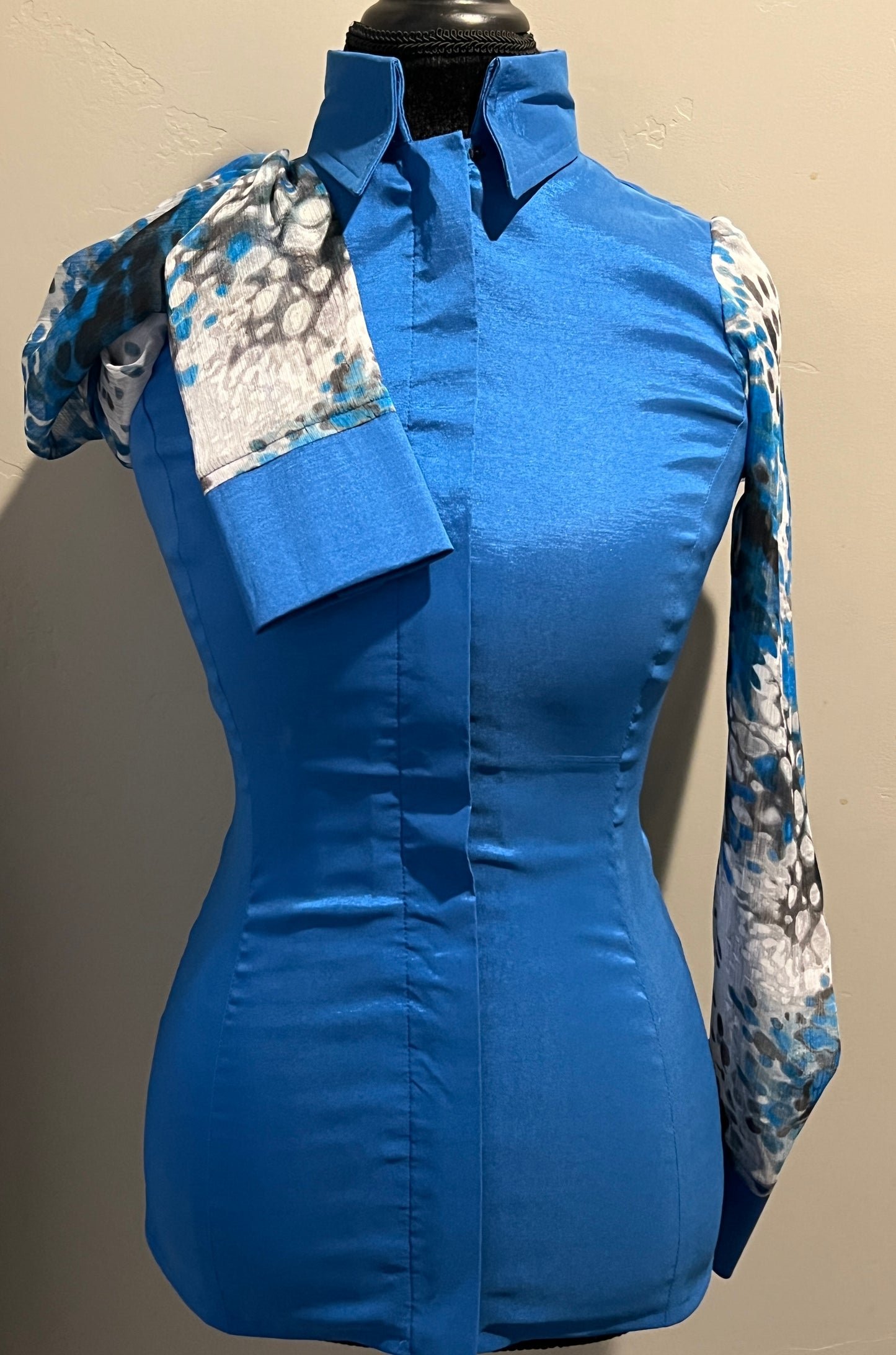 Timeless Azure Blue Sheer Sleeve Taffeta Shirt