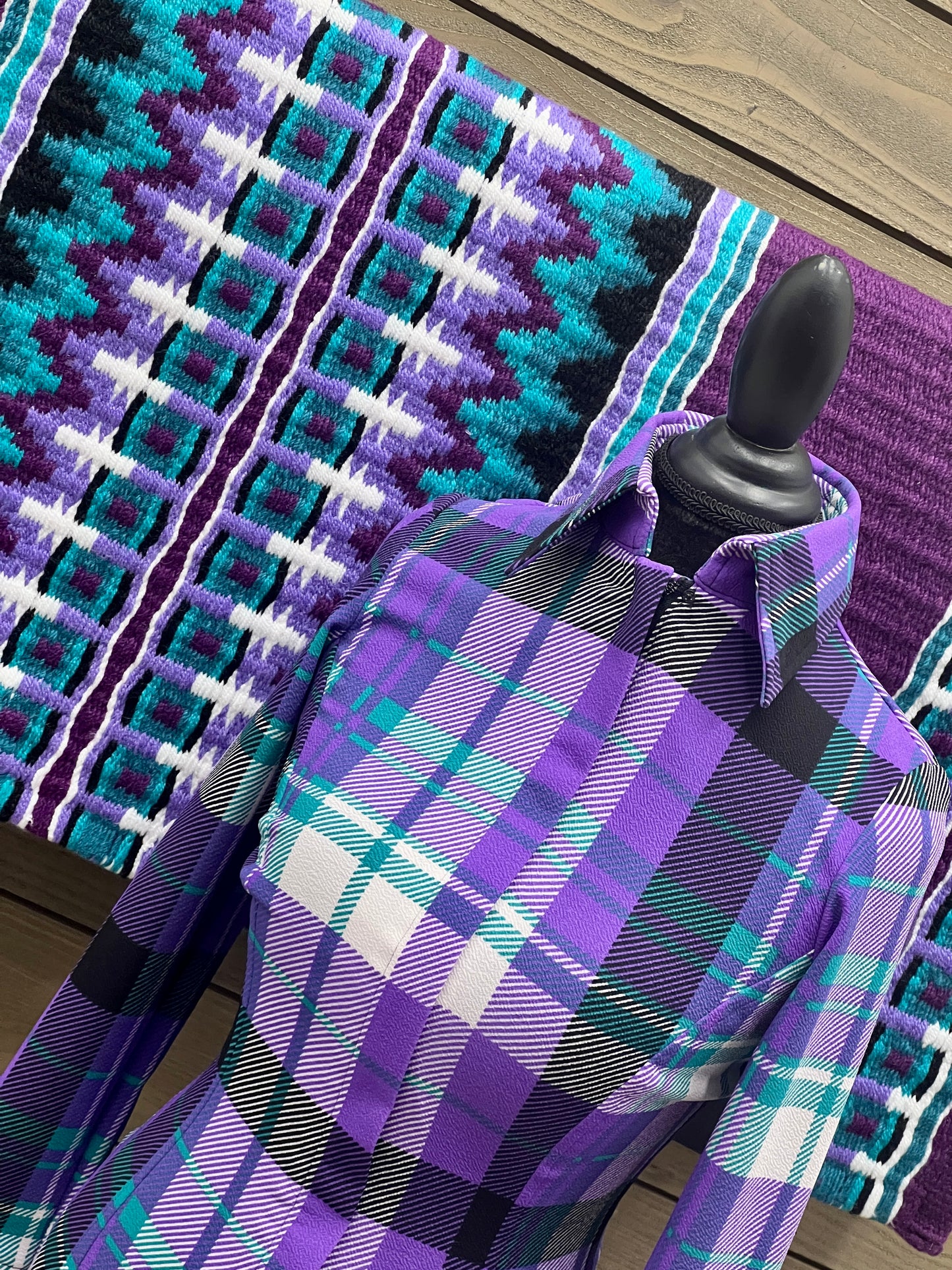 Purple N Teal Plaid Hidden Zipper Light Weight Fitted Shirt